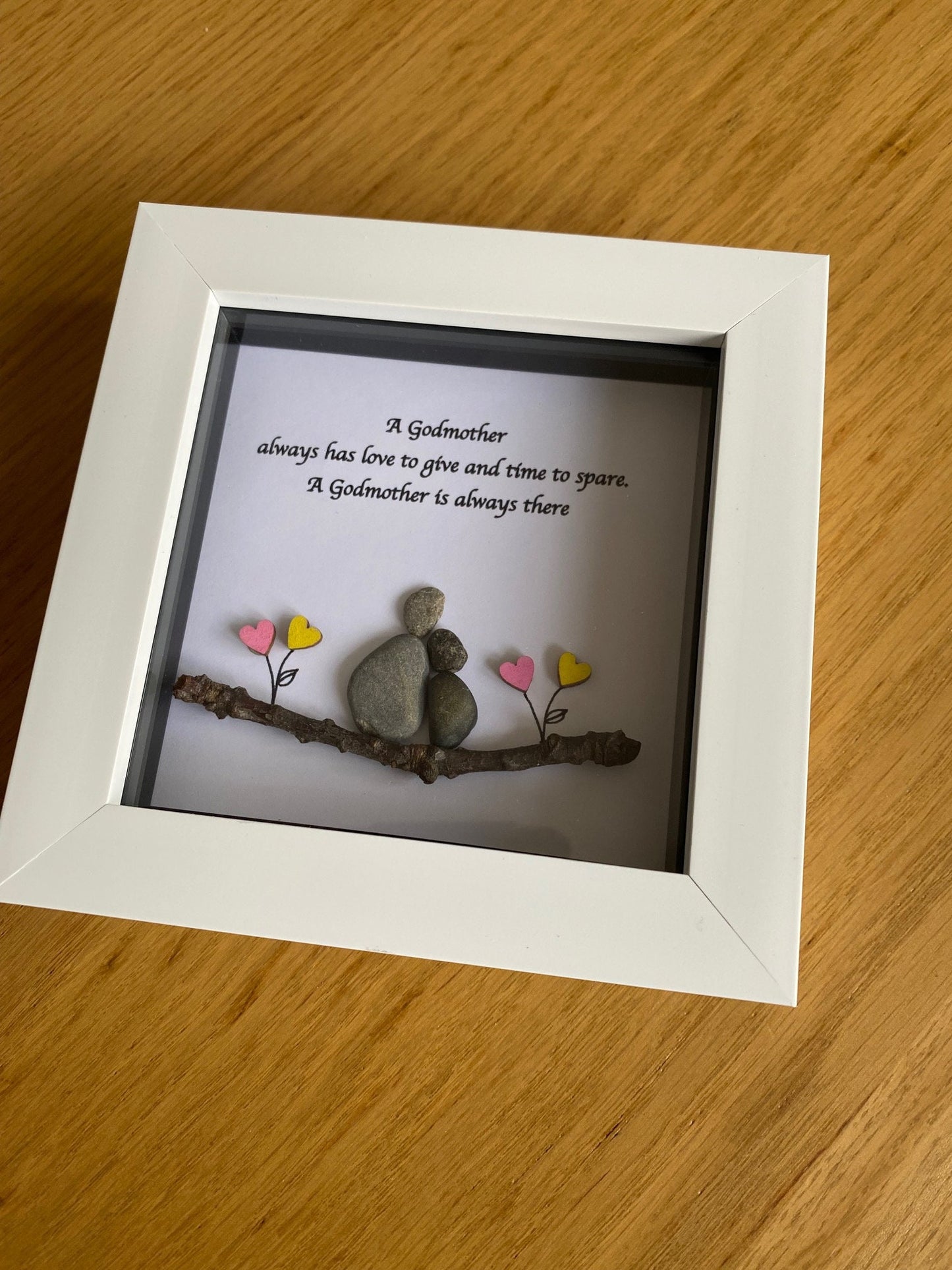 Personalised Godmother Pebble Picture, Godmother Pebble Art, Unique Godmother Picture, Godparents Pebble Art, Handmade Gift for Godmother