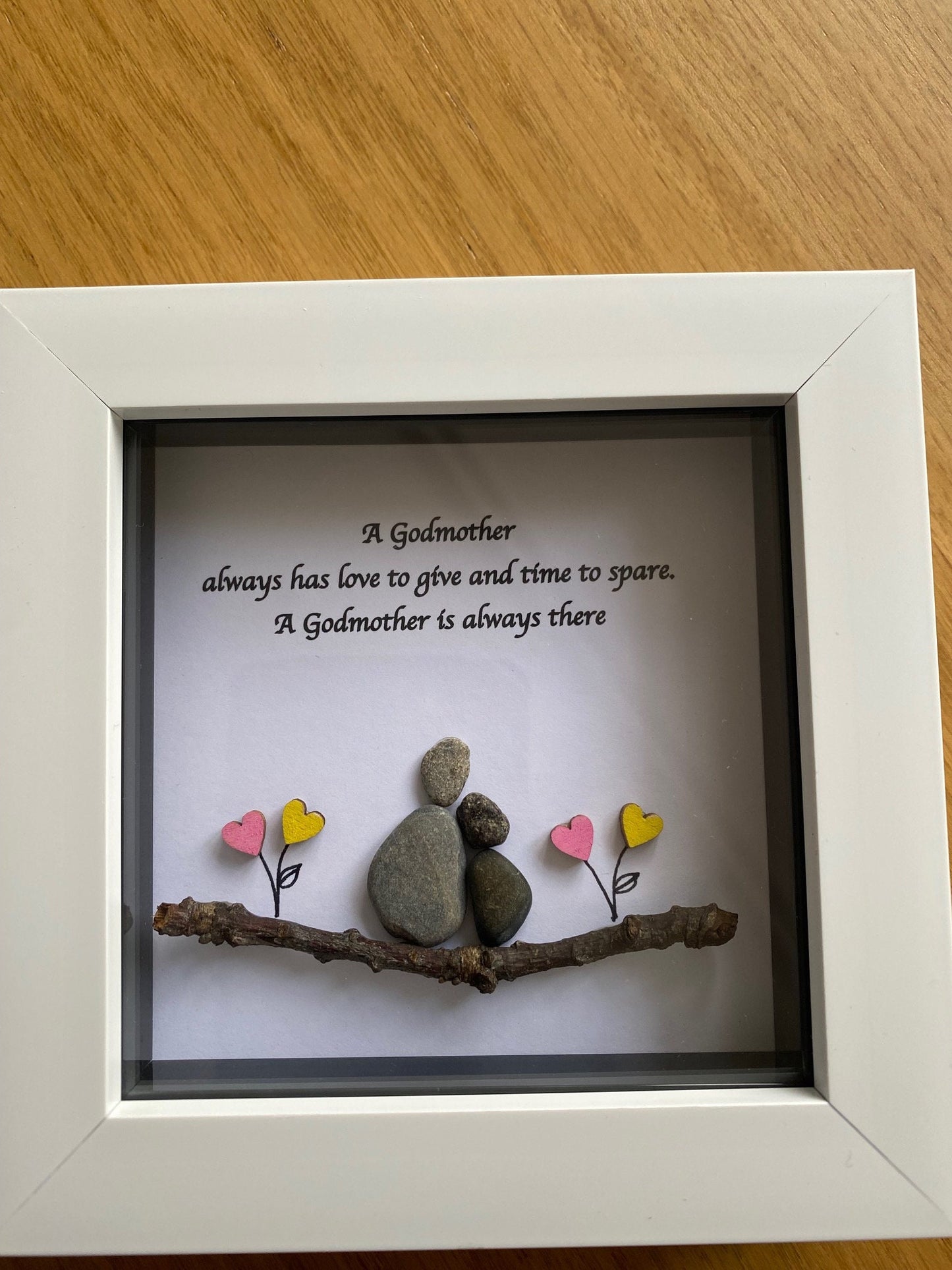 Personalised Godmother Pebble Picture, Godmother Pebble Art, Unique Godmother Picture, Godparents Pebble Art, Handmade Gift for Godmother