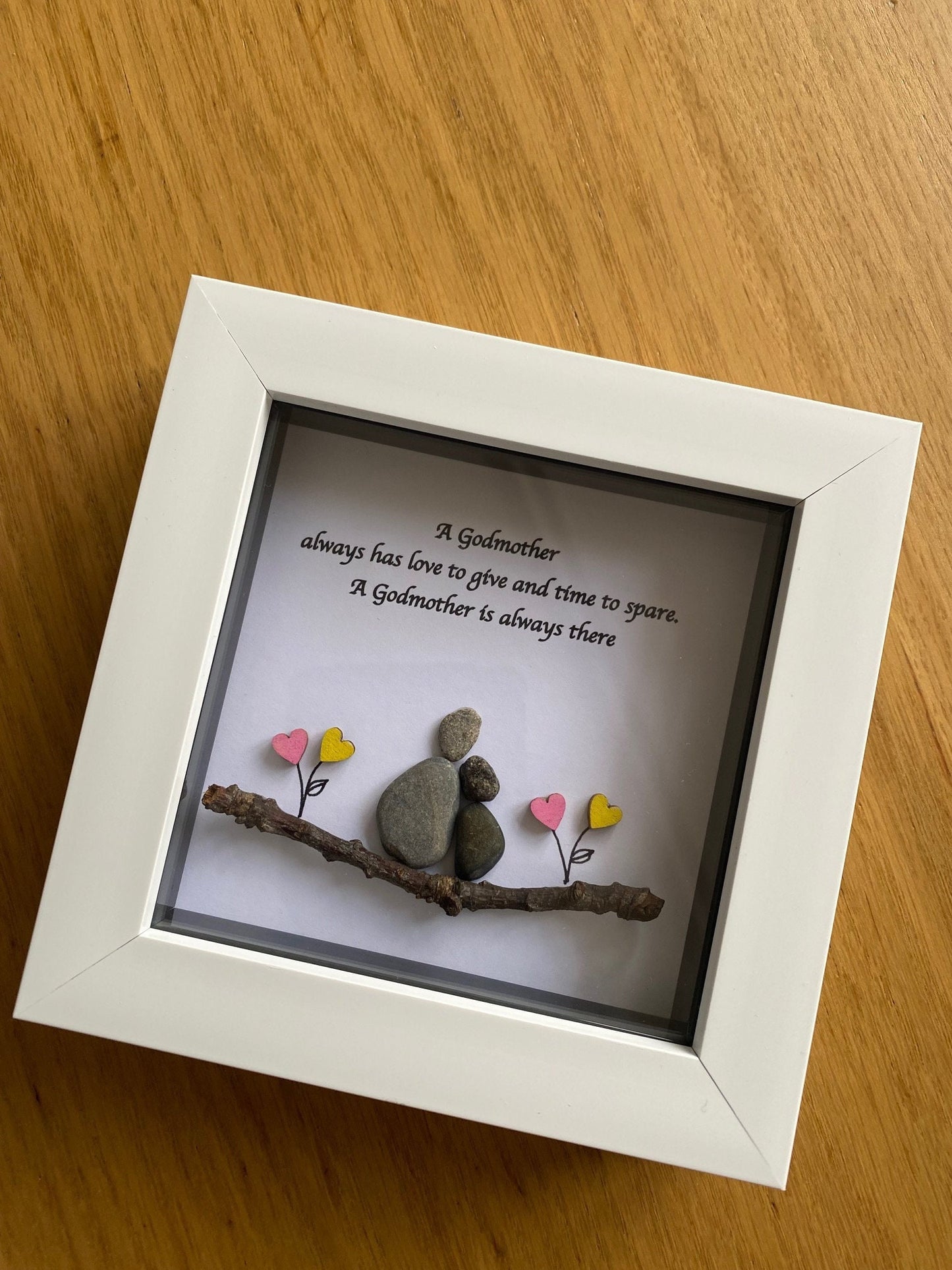 Personalised Godmother Pebble Picture, Godmother Pebble Art, Unique Godmother Picture, Godparents Pebble Art, Handmade Gift for Godmother
