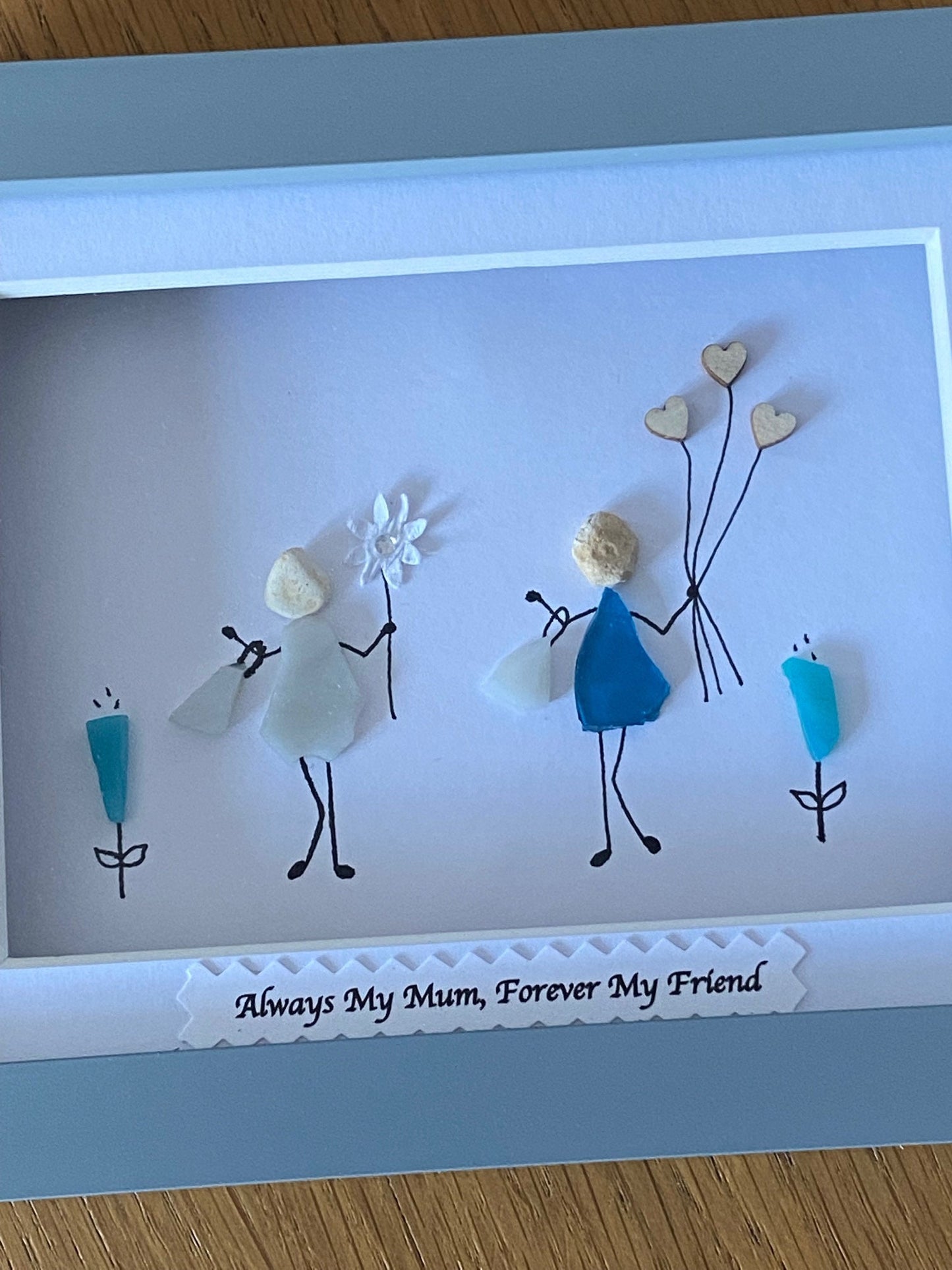 Personalised Mother and Daughter Pebble Picture, Unique Mother's Day Gift, Pebble and Glass Mother's Day Picture, Gift for Mom