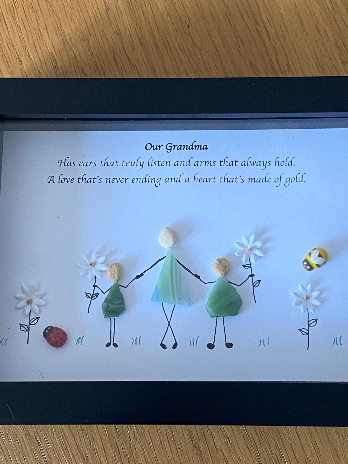 Personalised Grandma Pebble Picture, Unique Pebble and Glass Picture for Granny, Handmade Gift for Grandmother, Gift for Nana