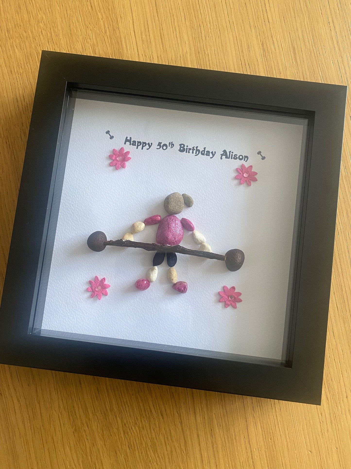 Personalised Female Weightlifting Pebble Picture, Unique Gym Lover Gift, Female Deadlifting Pebble Picture, Birthday Gift for Gym Lover