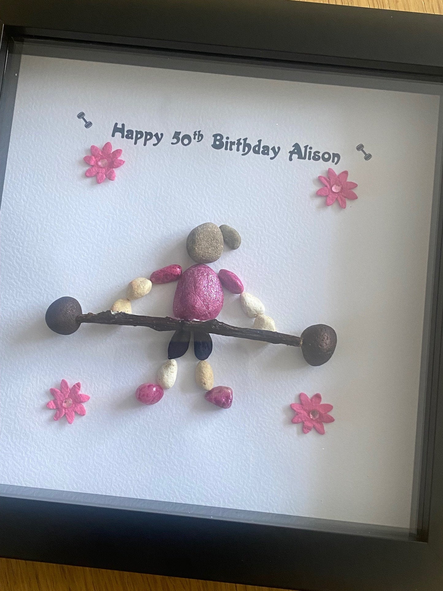 Personalised Female Weightlifting Pebble Picture, Unique Gym Lover Gift, Female Deadlifting Pebble Picture, Birthday Gift for Gym Lover