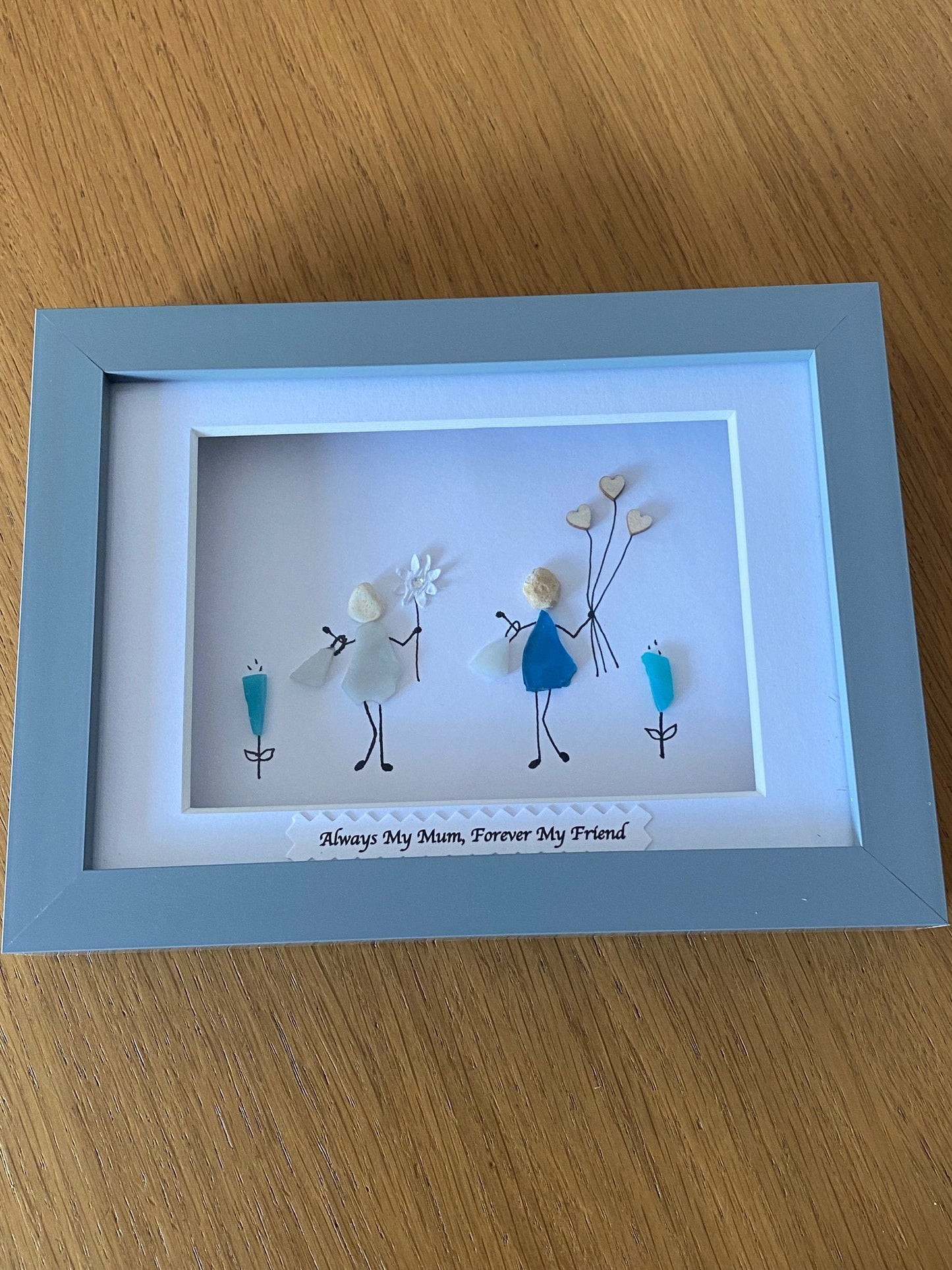 Personalised Mother and Daughter Pebble Picture, Unique Mother's Day Gift, Pebble and Glass Mother's Day Picture, Gift for Mom