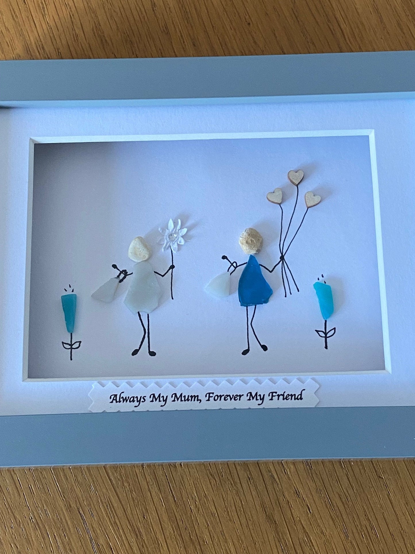 Personalised Mother and Daughter Pebble Picture, Unique Mother's Day Gift, Pebble and Glass Mother's Day Picture, Gift for Mom