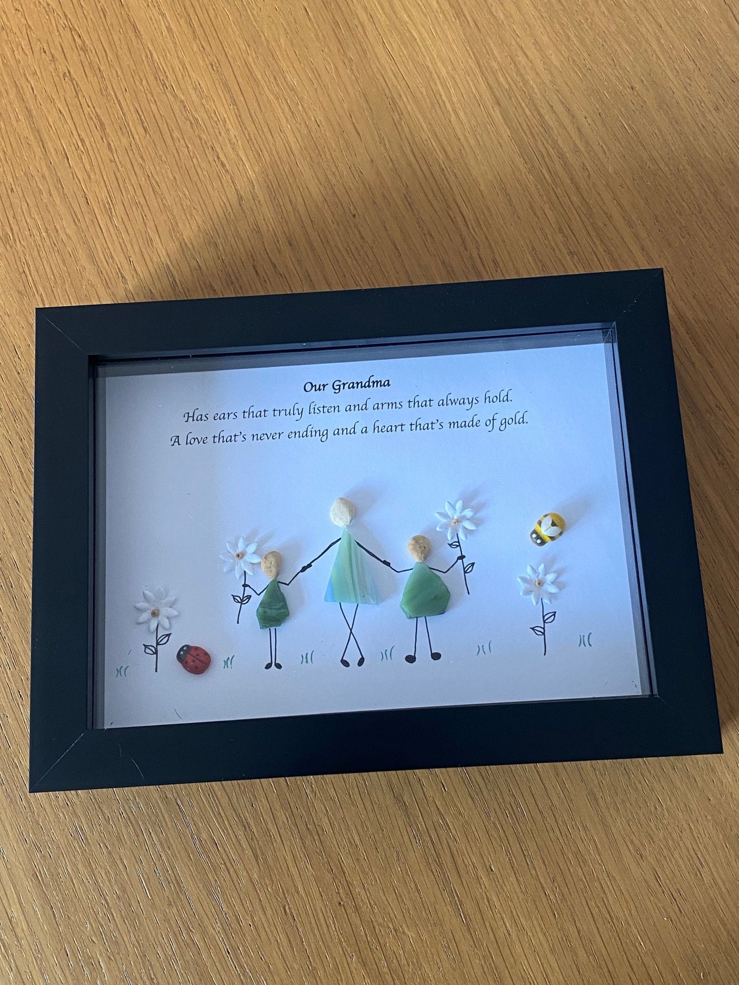 Personalised Grandma Pebble Picture, Unique Pebble and Glass Picture for Granny, Handmade Gift for Grandmother, Gift for Nana