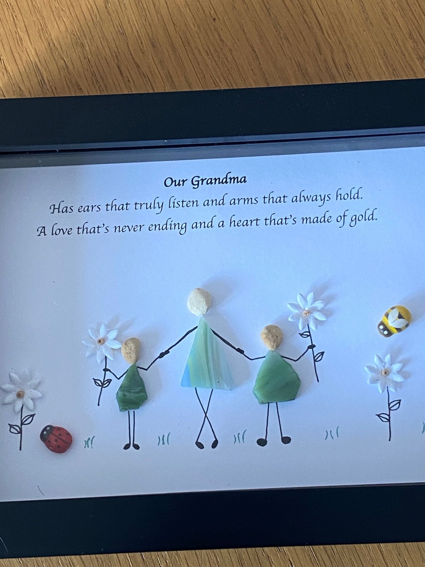 Personalised Grandma Pebble Picture, Unique Pebble and Glass Picture for Granny, Handmade Gift for Grandmother, Gift for Nana
