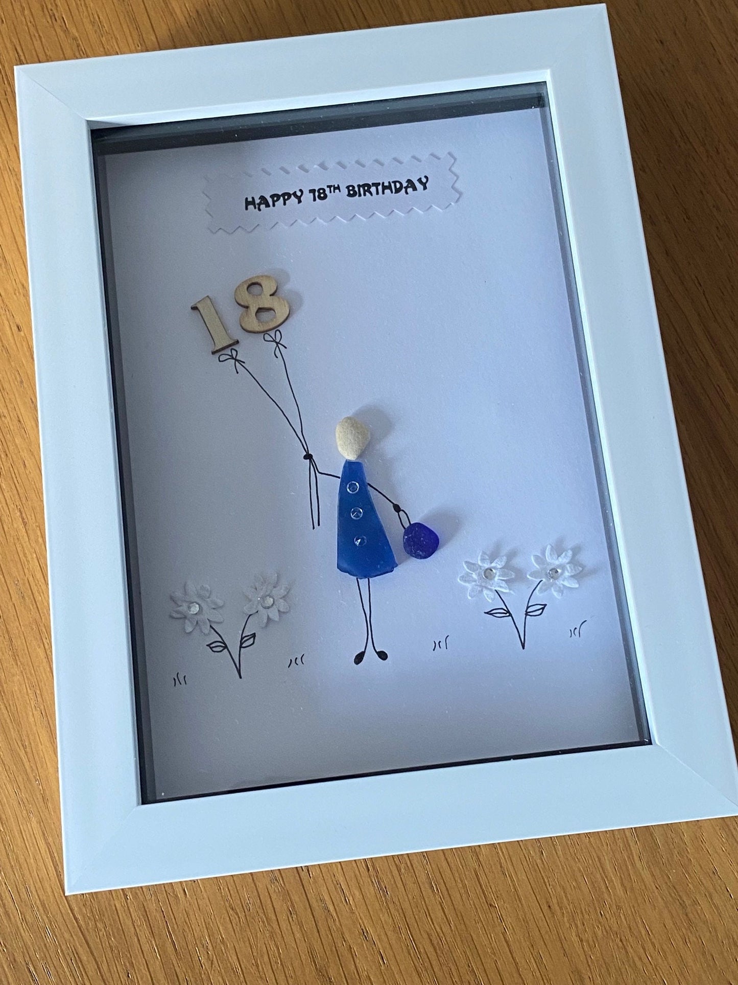 Personalised 18th Birthday Pebble Picture, Unique 18th Birthday Gift, gift for 18 year old, handmade picture for eighteenth birthday