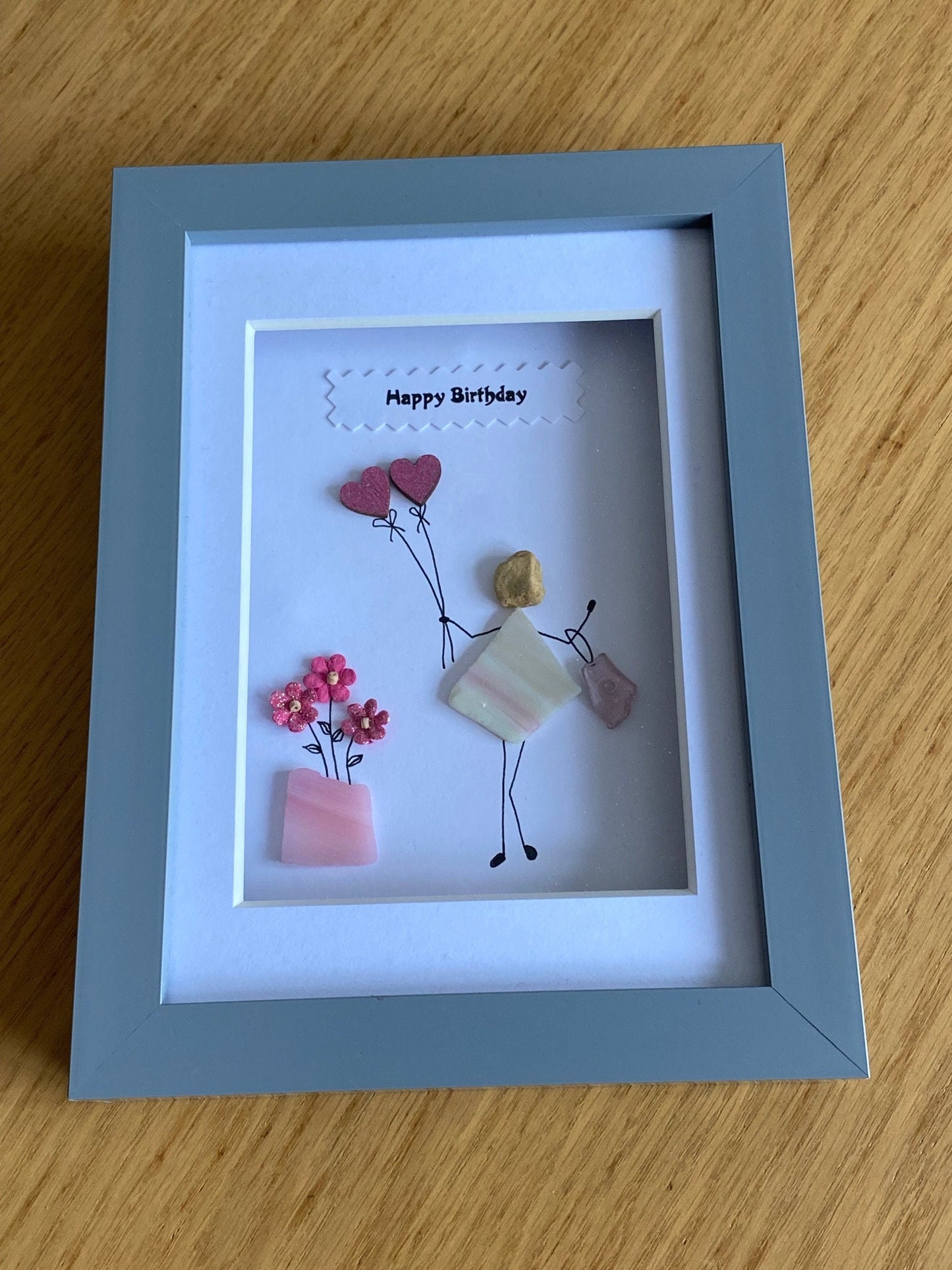 Personalised Birthday Pebble Picture, Unique Birthday Gift for a Friend, Wife's Birthday Gifts, Pebbles and Glass Birthday Gift, Unique Gift