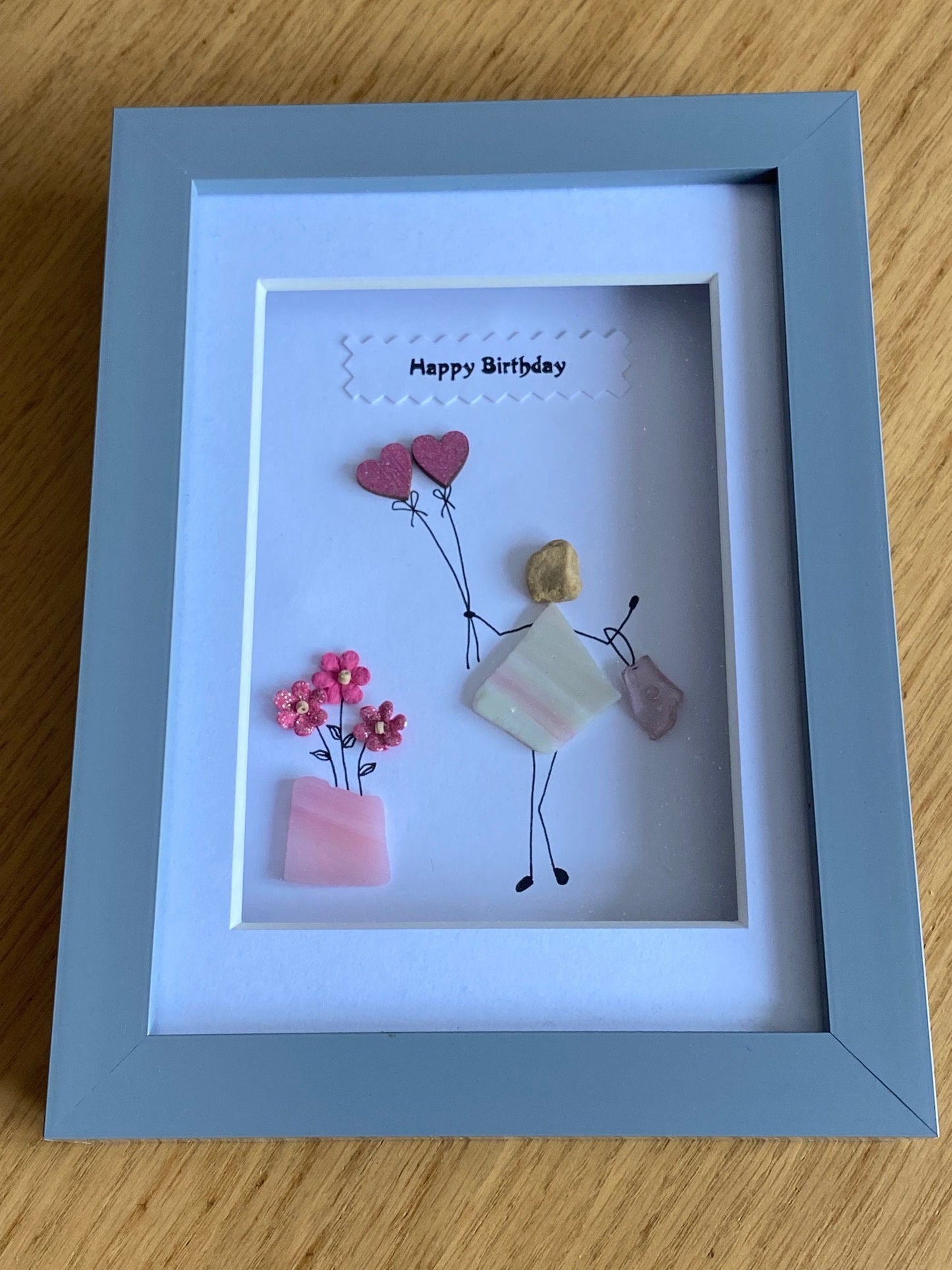 Personalised Birthday Pebble Picture, Unique Birthday Gift for a Friend, Wife's Birthday Gifts, Pebbles and Glass Birthday Gift, Unique Gift