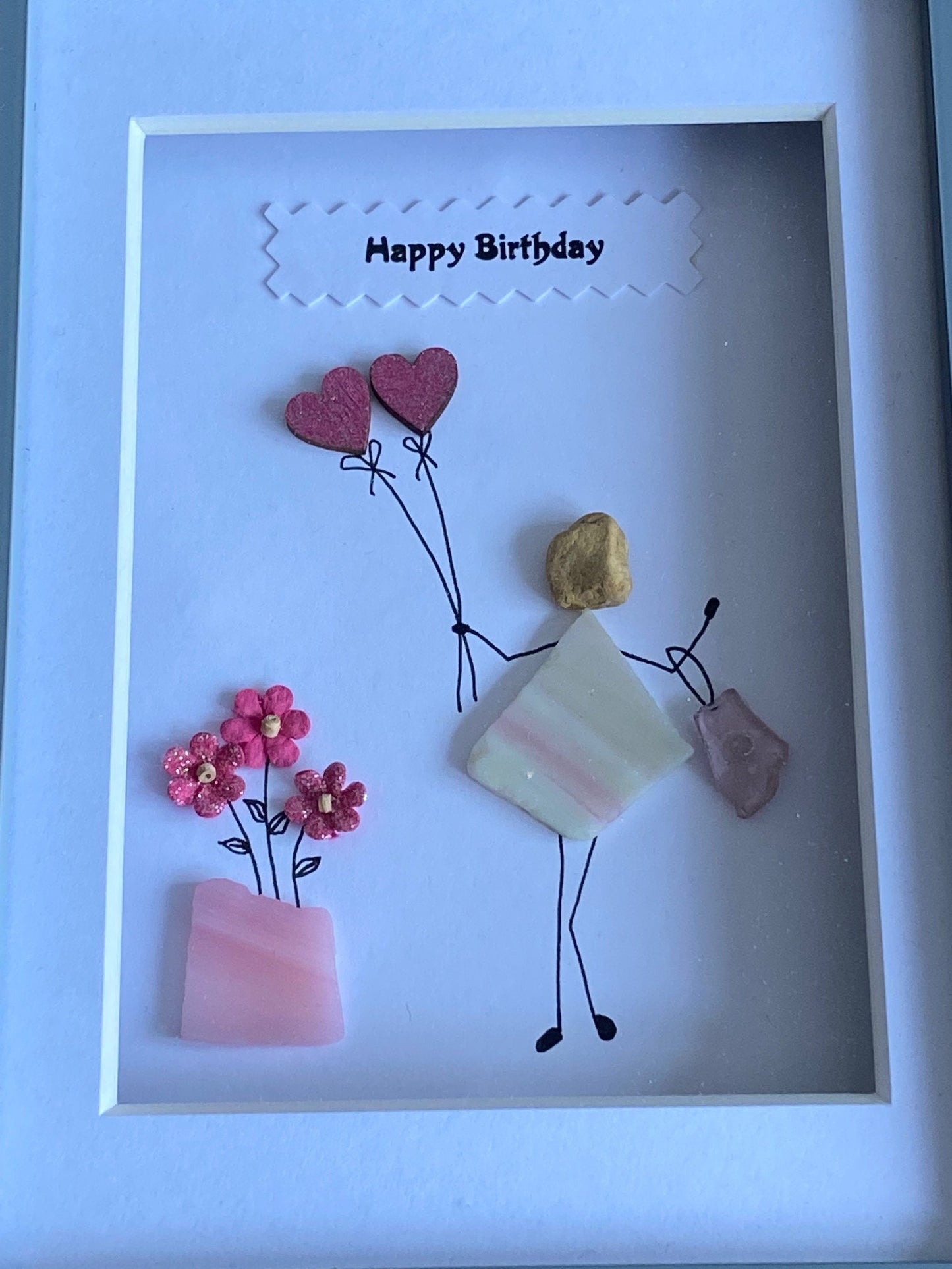 Personalised Birthday Pebble Picture, Unique Birthday Gift for a Friend, Wife's Birthday Gifts, Pebbles and Glass Birthday Gift, Unique Gift