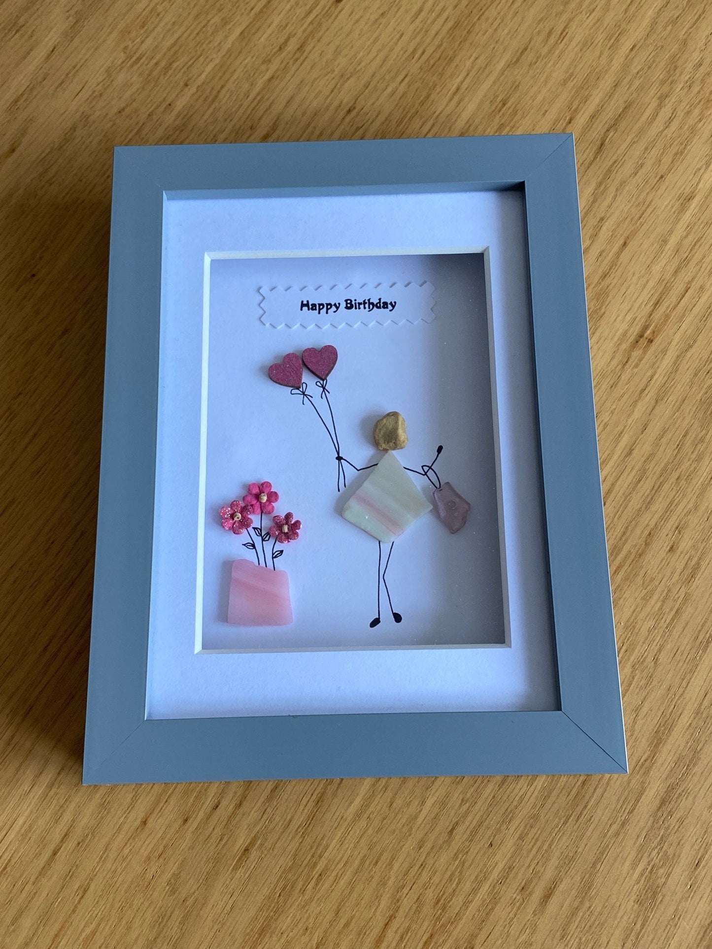 Personalised Birthday Pebble Picture, Unique Birthday Gift for a Friend, Wife's Birthday Gifts, Pebbles and Glass Birthday Gift, Unique Gift