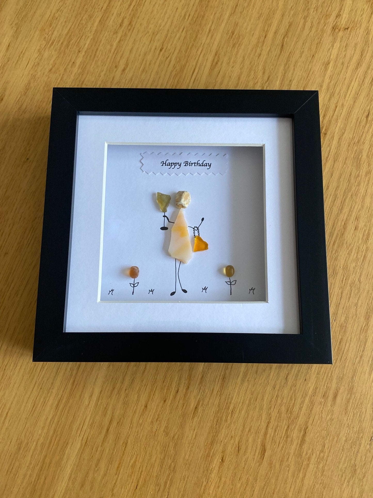 Personalised Birthday Pebble Picture, Unique Birthday Gift for Sister, Pebble and Glass Picture for a Friend, Wife's Birthday Gifts