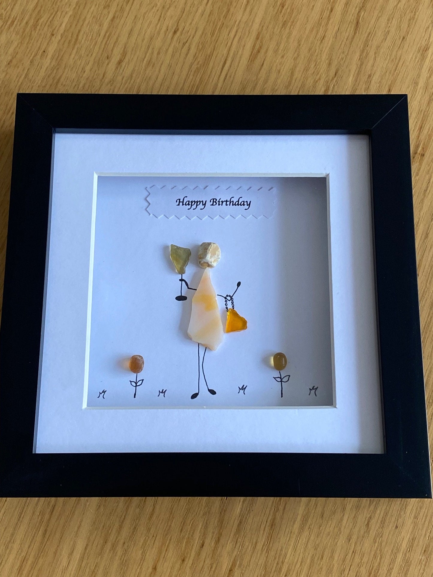 Personalised Birthday Pebble Picture, Unique Birthday Gift for Sister, Pebble and Glass Picture for a Friend, Wife's Birthday Gifts