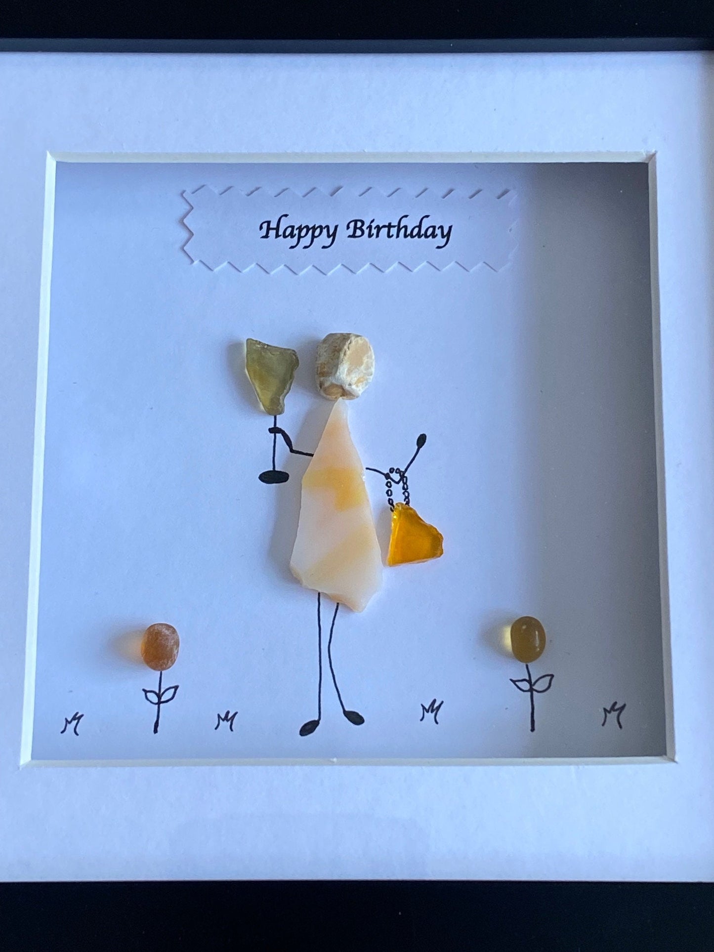 Personalised Birthday Pebble Picture, Unique Birthday Gift for Sister, Pebble and Glass Picture for a Friend, Wife's Birthday Gifts