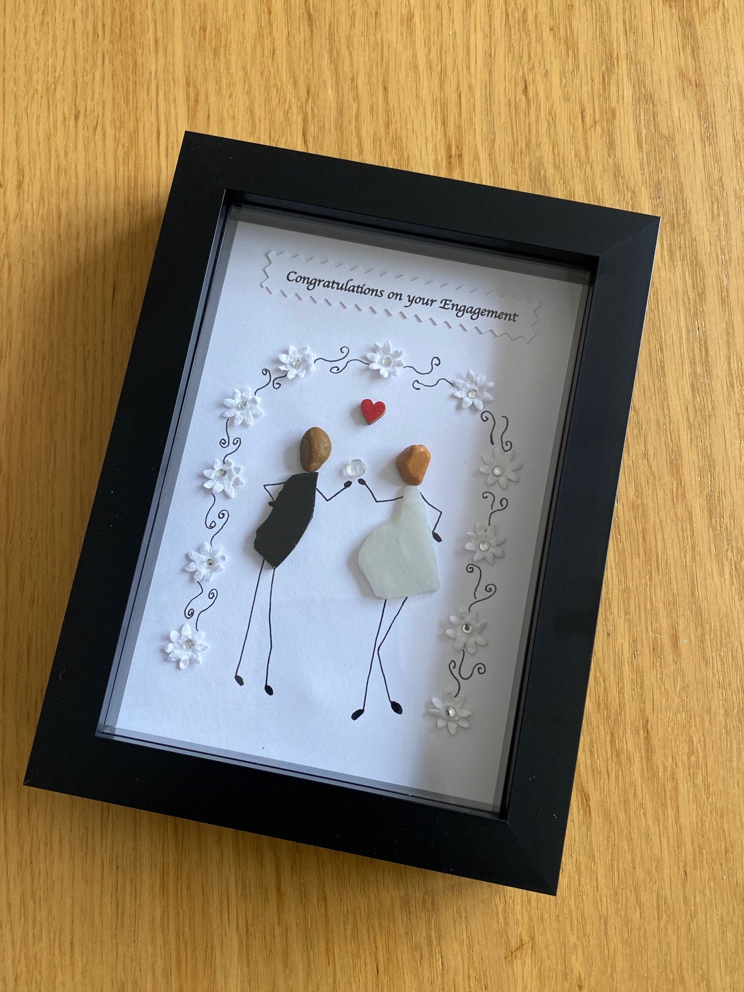Personalised Engagement Pebble Picture, Unique Engagement Gift, Engagement Pebble Picture for a Friend, Friends Engagement Gift