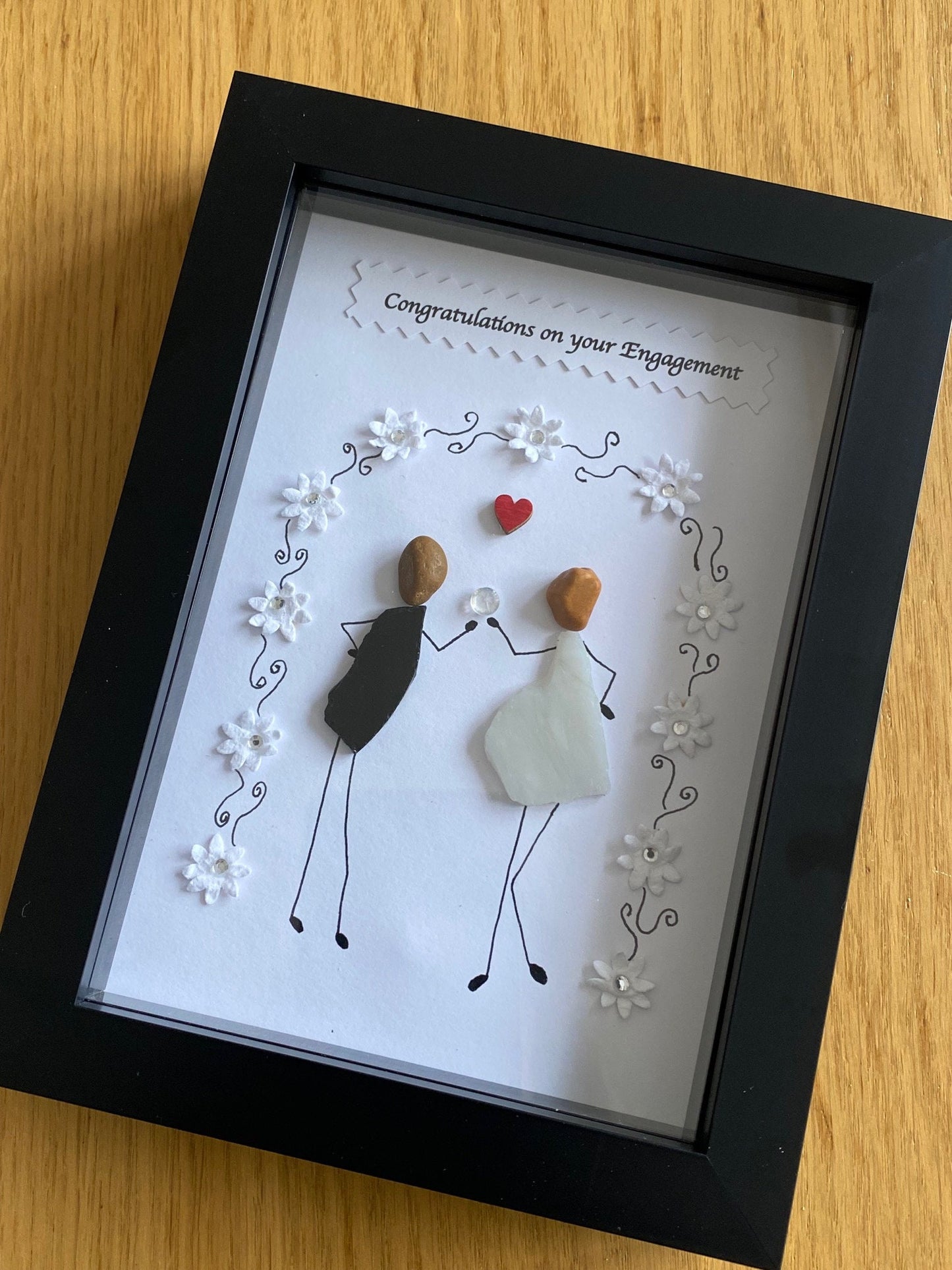 Personalised Engagement Pebble Picture, Unique Engagement Gift, Engagement Pebble Picture for a Friend, Friends Engagement Gift