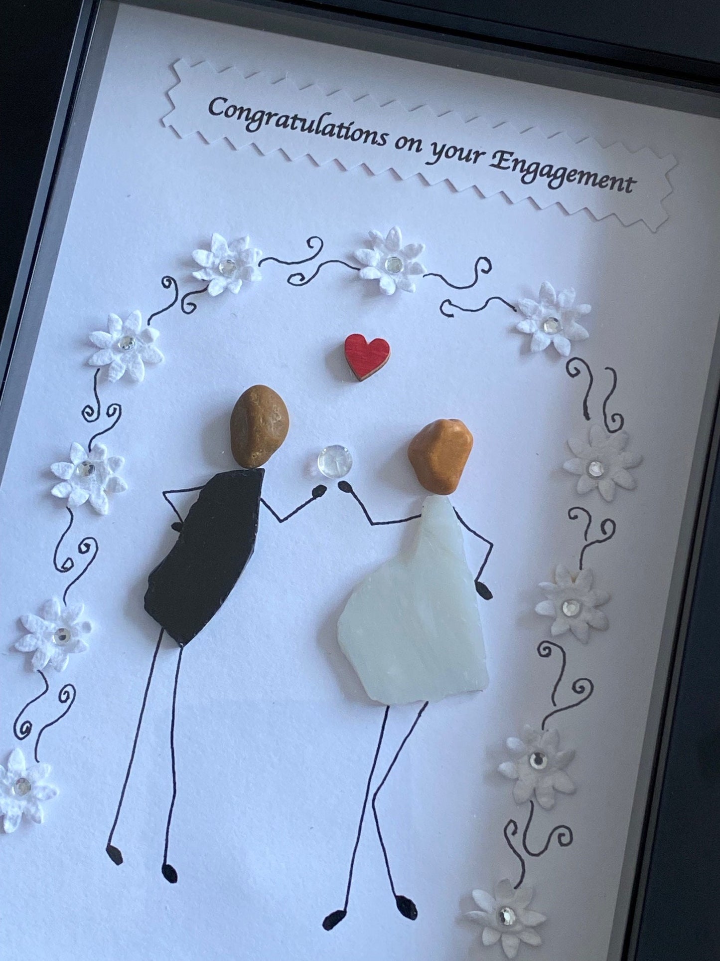 Personalised Engagement Pebble Picture, Unique Engagement Gift, Engagement Pebble Picture for a Friend, Friends Engagement Gift