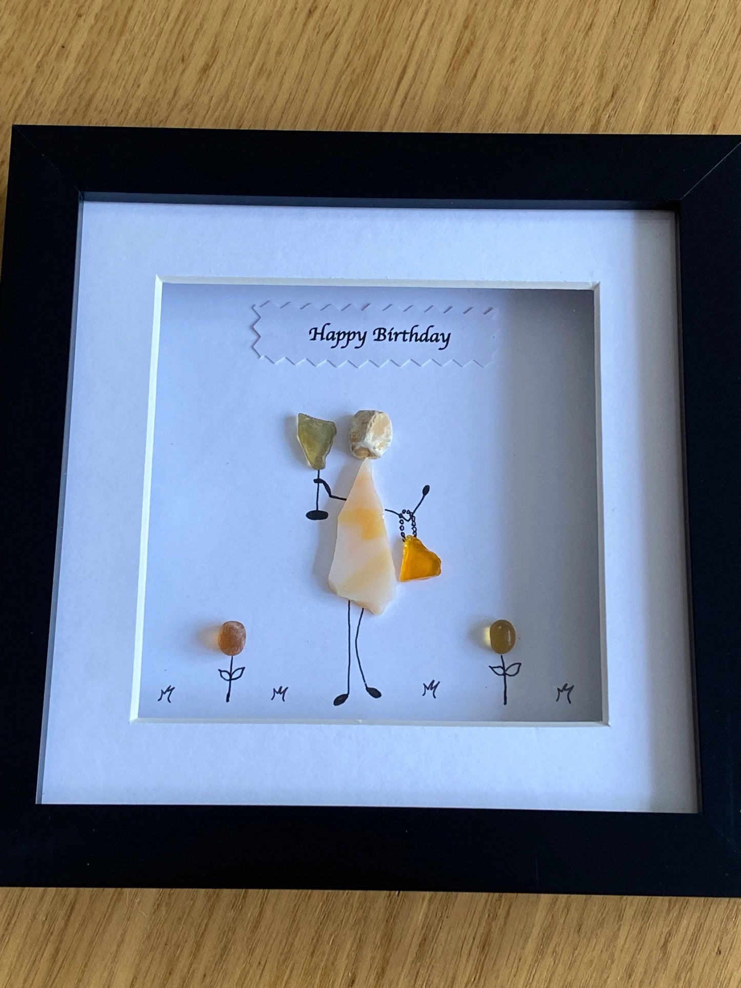 Personalised Birthday Pebble Picture, Unique Birthday Gift for Sister, Pebble and Glass Picture for a Friend, Wife's Birthday Gifts
