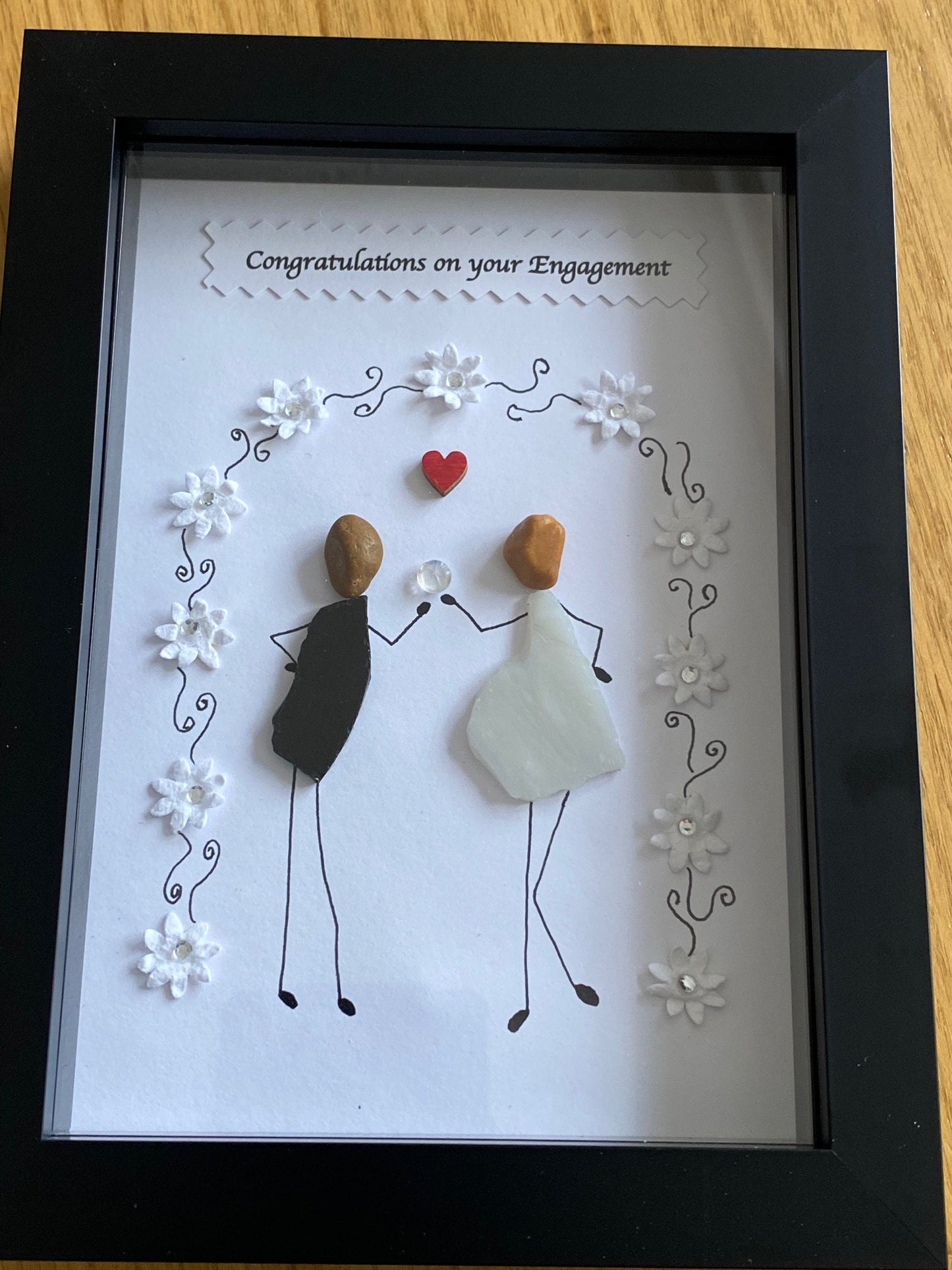 Personalised Engagement Pebble Picture, Unique Engagement Gift, Engagement Pebble Picture for a Friend, Friends Engagement Gift