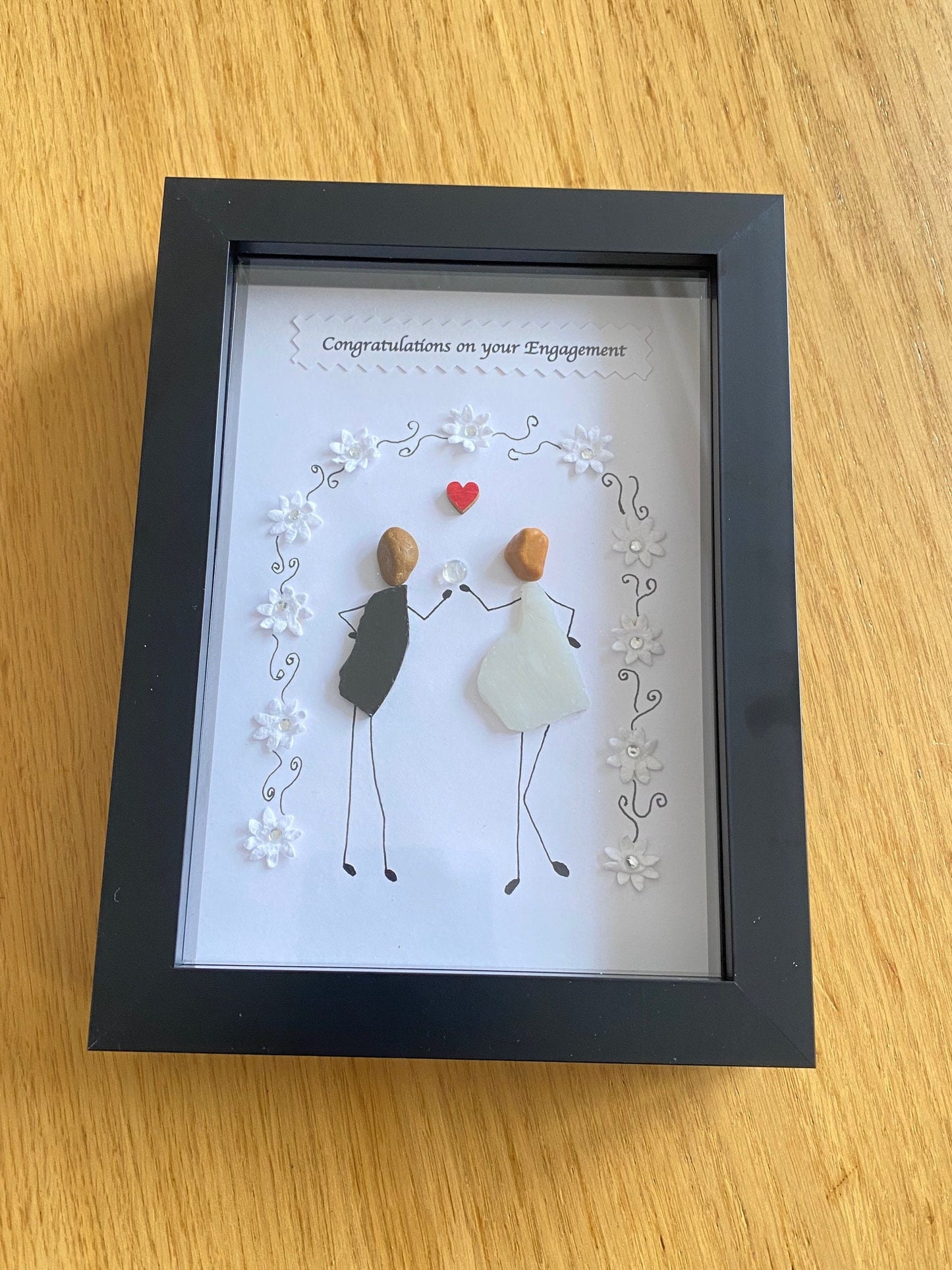 Personalised Engagement Pebble Picture, Unique Engagement Gift, Engagement Pebble Picture for a Friend, Friends Engagement Gift