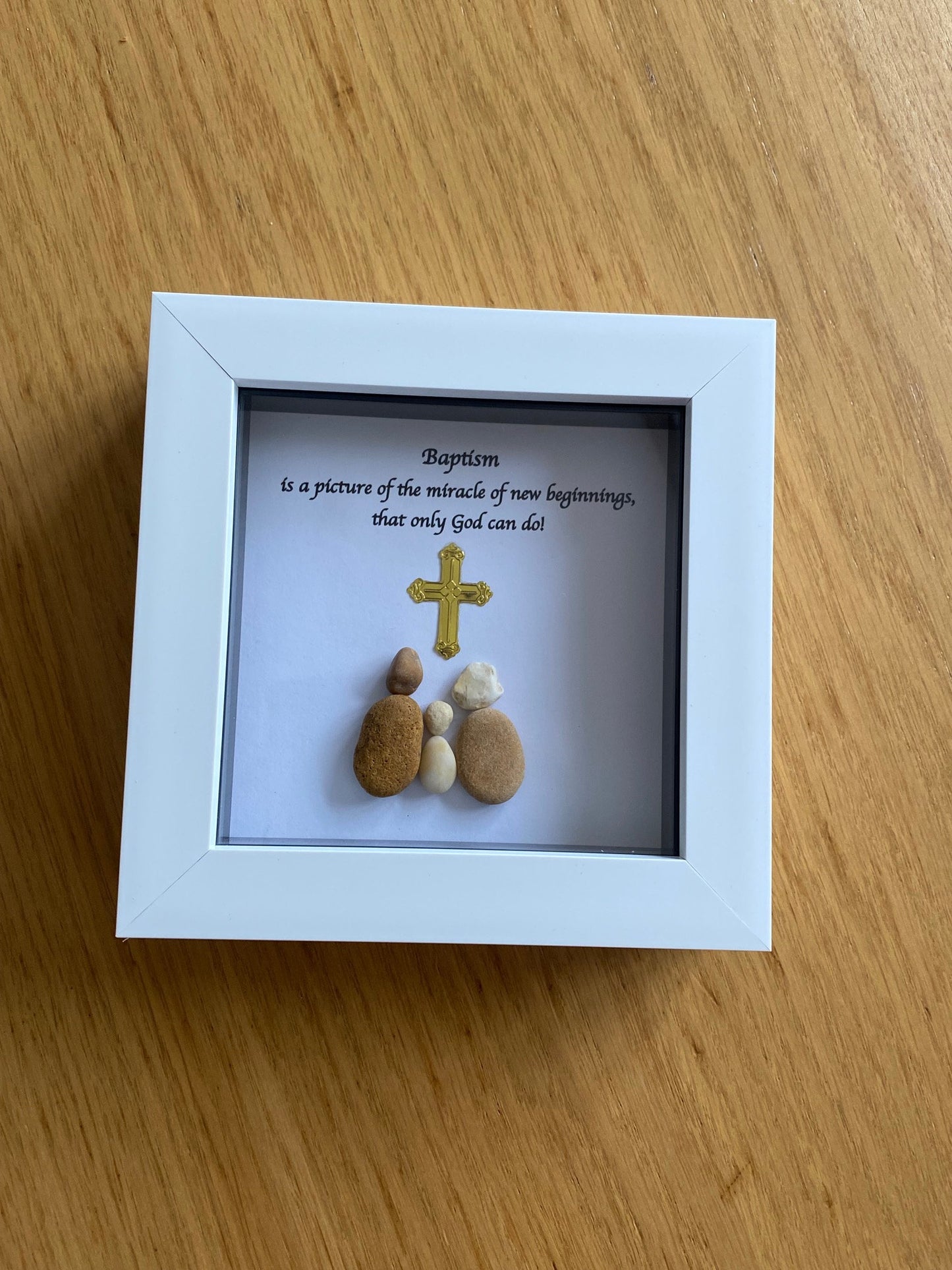 Holy Baptism Pebble Picture / Unique Gift for a Baptism / Religious Pebble Picture / Personalised Gift for a Baptised Person