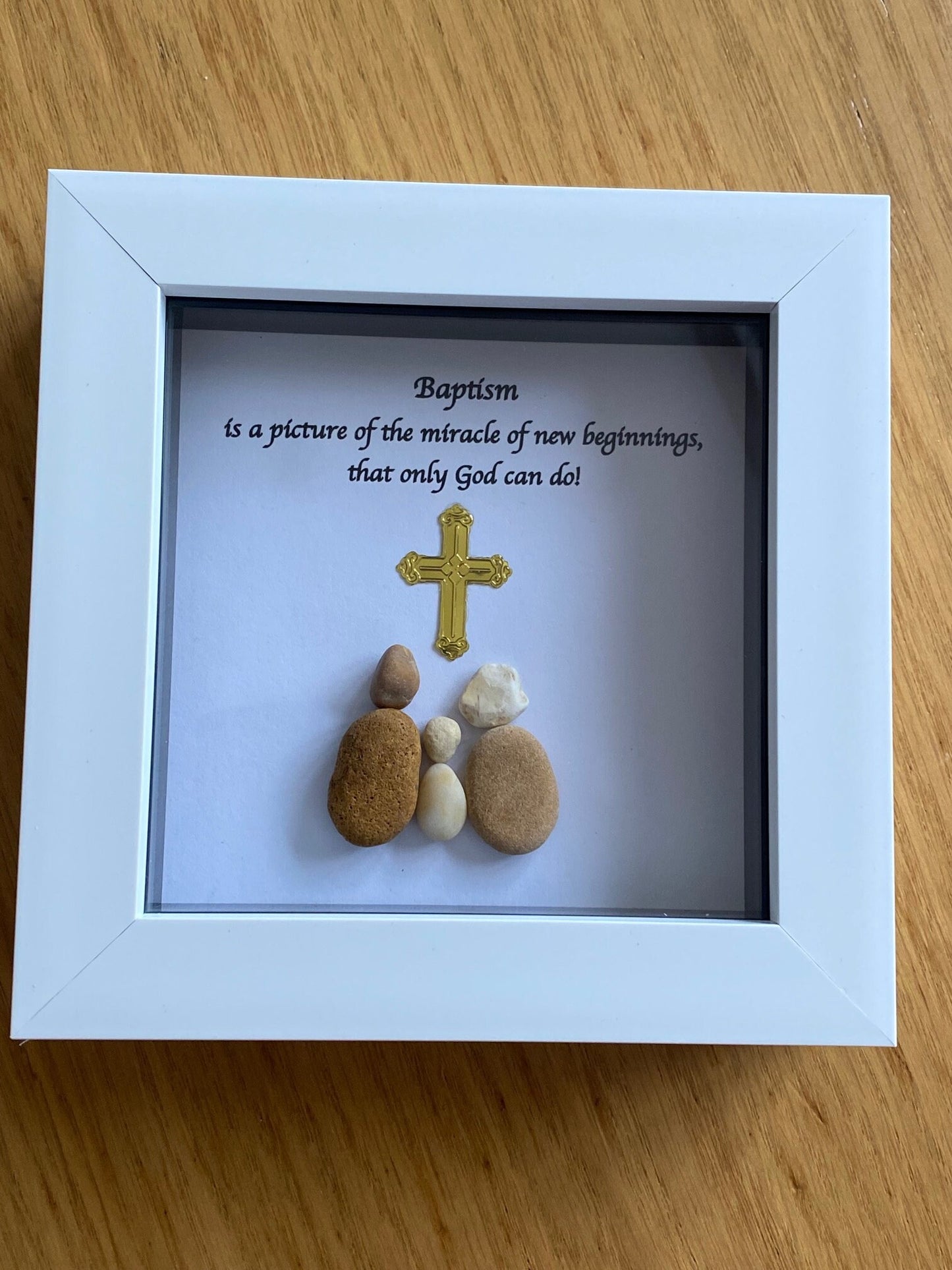 Holy Baptism Pebble Picture / Unique Gift for a Baptism / Religious Pebble Picture / Personalised Gift for a Baptised Person