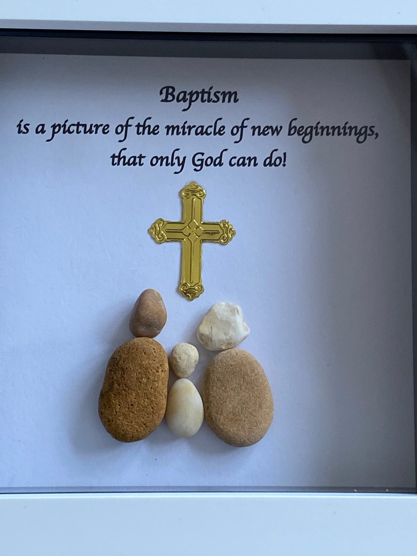 Holy Baptism Pebble Picture / Unique Gift for a Baptism / Religious Pebble Picture / Personalised Gift for a Baptised Person