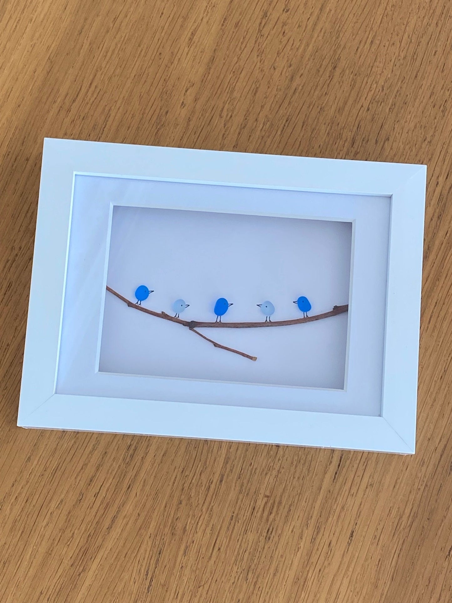 Sea glass birds picture/Family of five gift/Family sea glass artwork/Personalised family gift/Unique gift for Christmas/Birthday gift