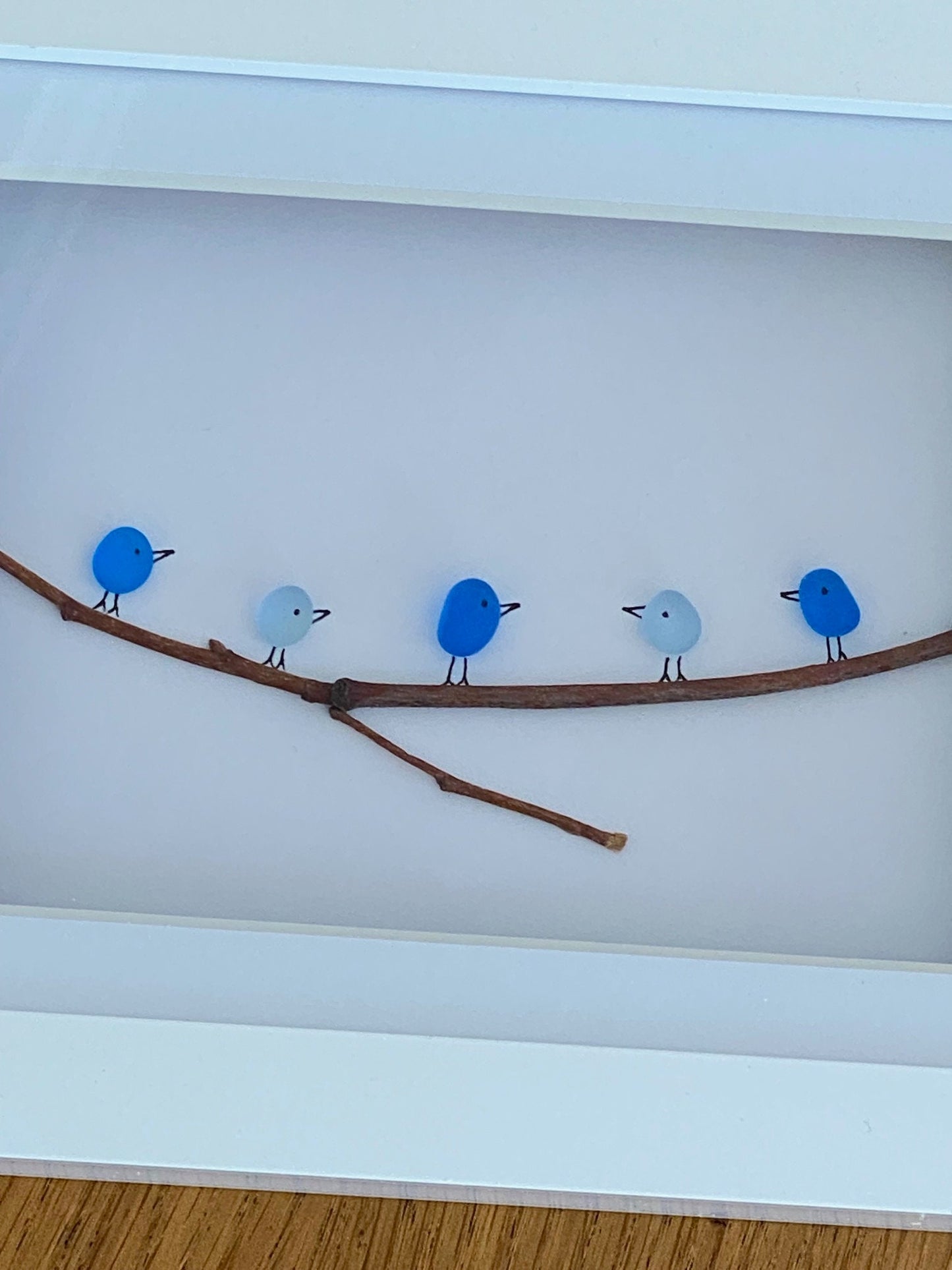 Sea glass birds picture/Family of five gift/Family sea glass artwork/Personalised family gift/Unique gift for Christmas/Birthday gift