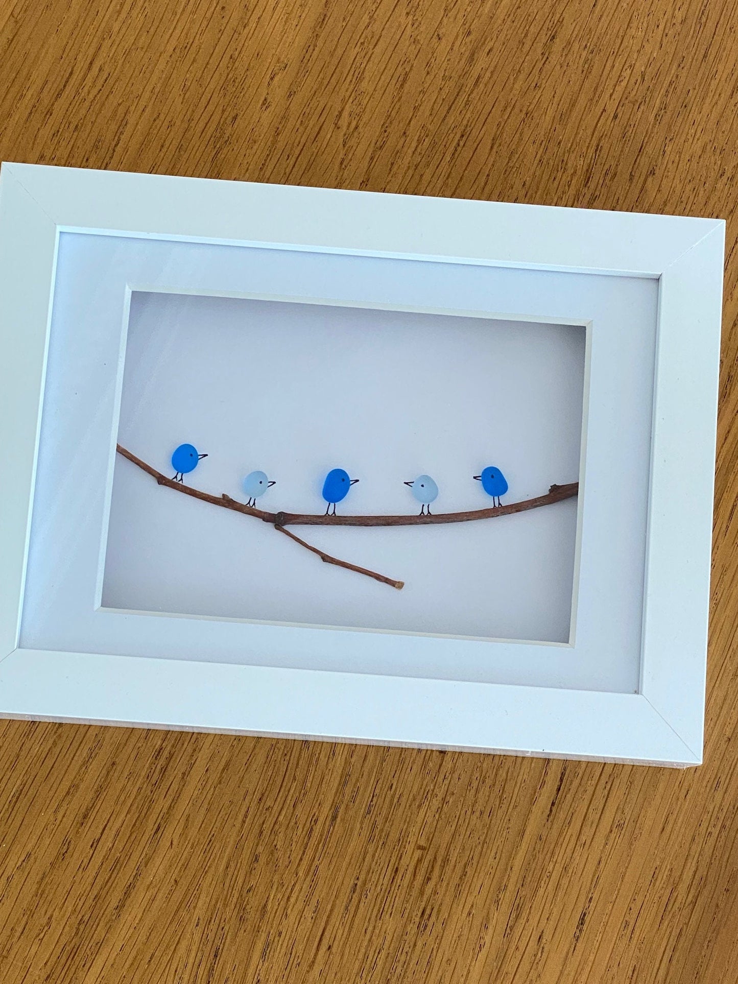 Sea glass birds picture/Family of five gift/Family sea glass artwork/Personalised family gift/Unique gift for Christmas/Birthday gift