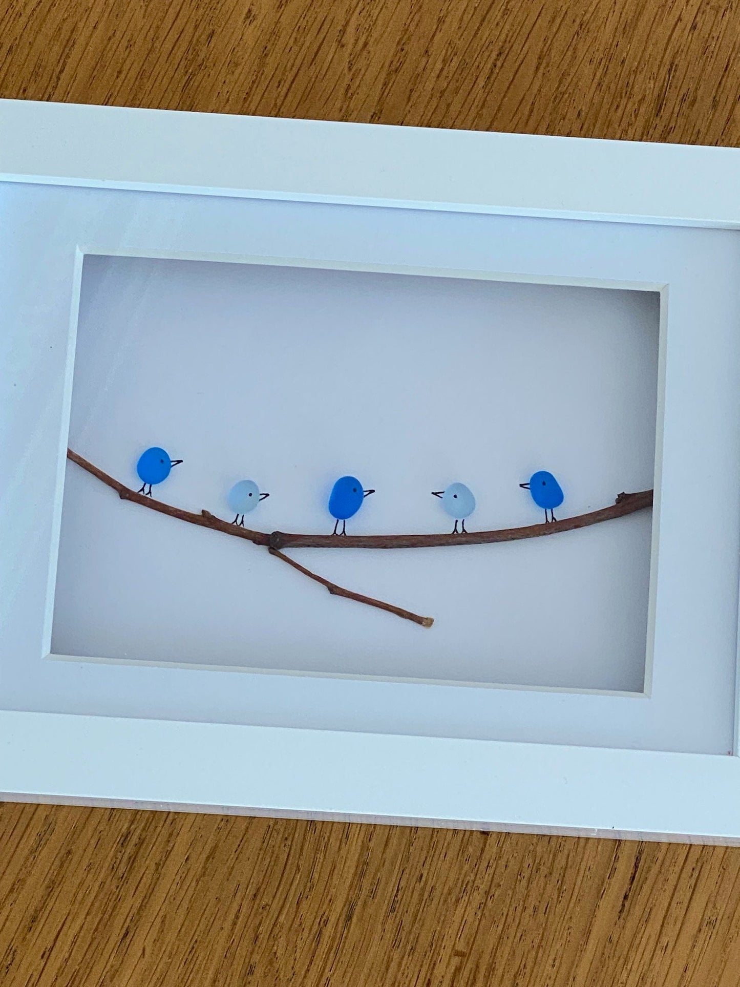 Sea glass birds picture/Family of five gift/Family sea glass artwork/Personalised family gift/Unique gift for Christmas/Birthday gift