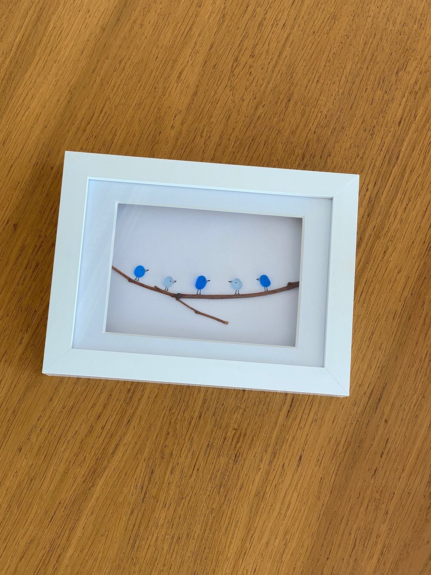 Sea glass birds picture/Family of five gift/Family sea glass artwork/Personalised family gift/Unique gift for Christmas/Birthday gift
