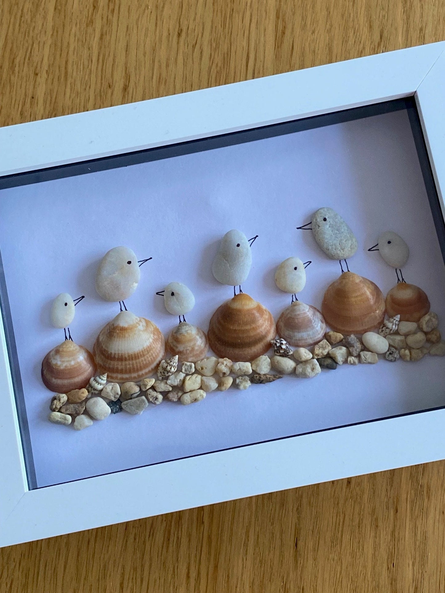 Sea Shells and Pebbles Picture Frame, Seaside Themed Gift, Beach House Decoration, By the Sea Picture, Birds on Shells Picture, Gift for Her