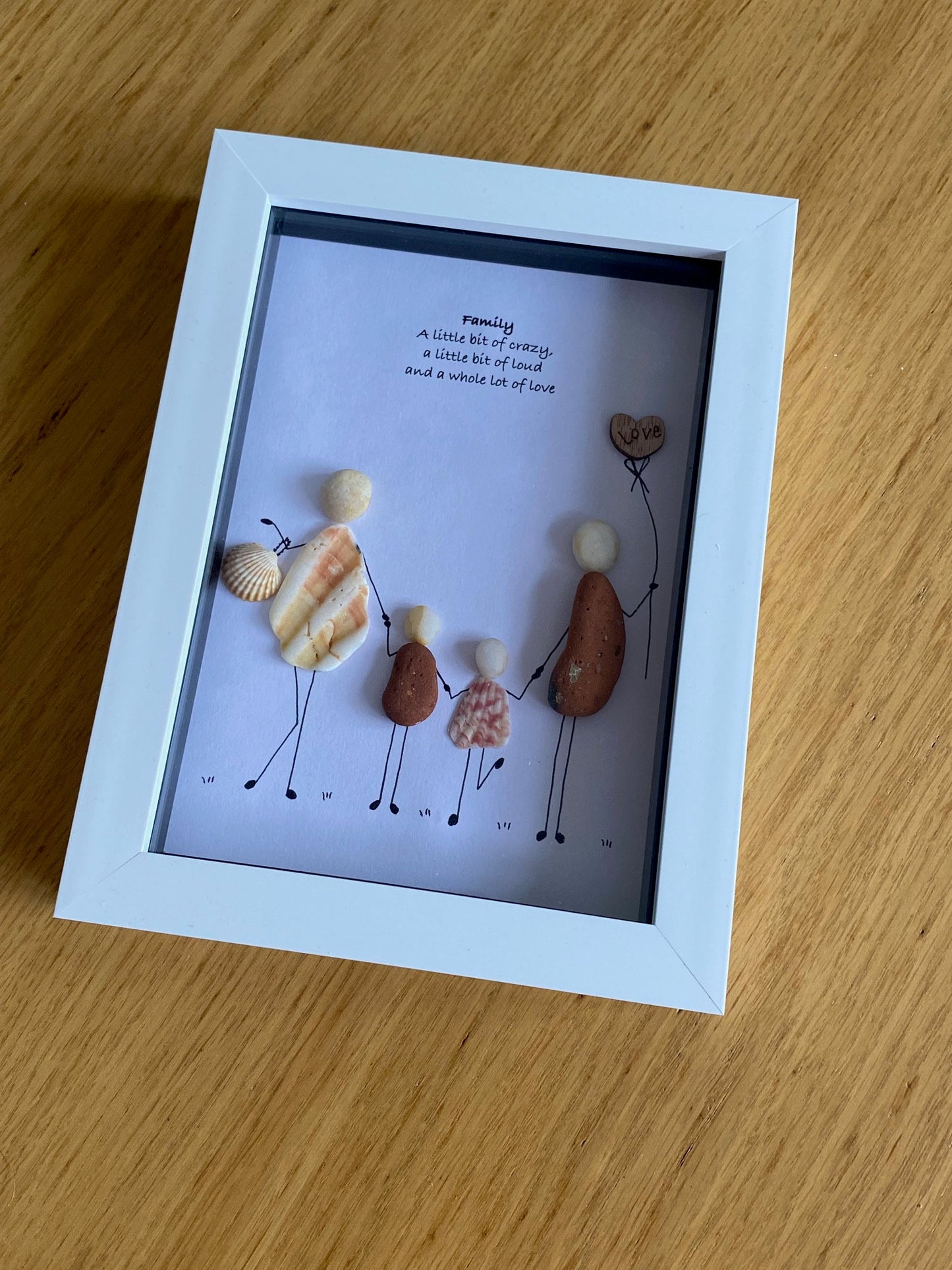 Personalised Family Pebble Picture, Pebbles and Shells Picture Frame, Unique Gift for a Family, Birthday Gift for Mum, Gift for Her