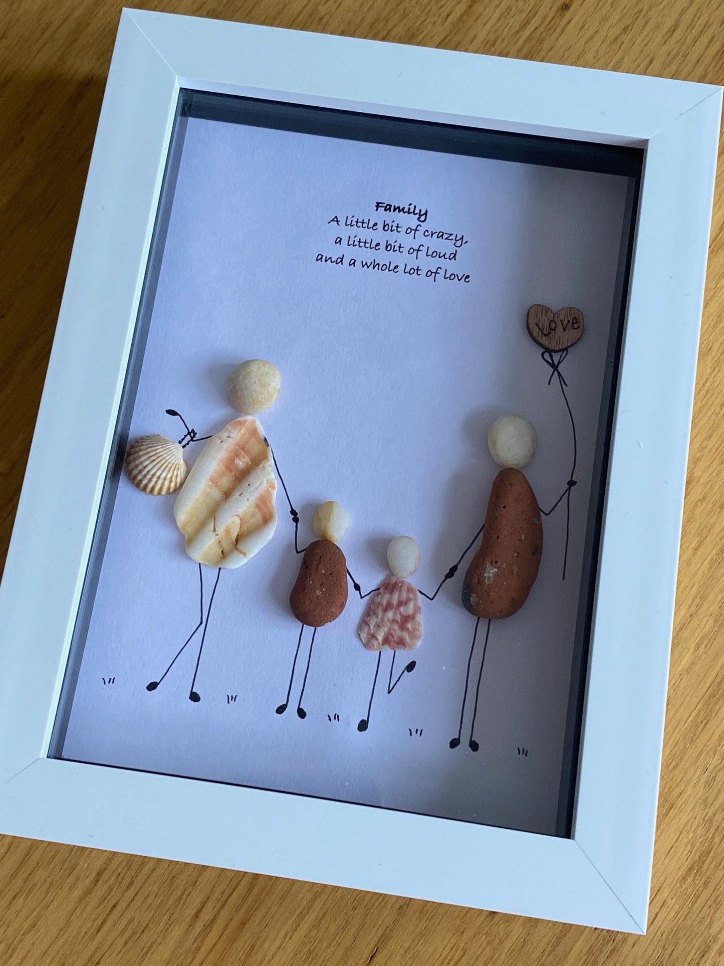 Personalised Family Pebble Picture, Pebbles and Shells Picture Frame, Unique Gift for a Family, Birthday Gift for Mum, Gift for Her
