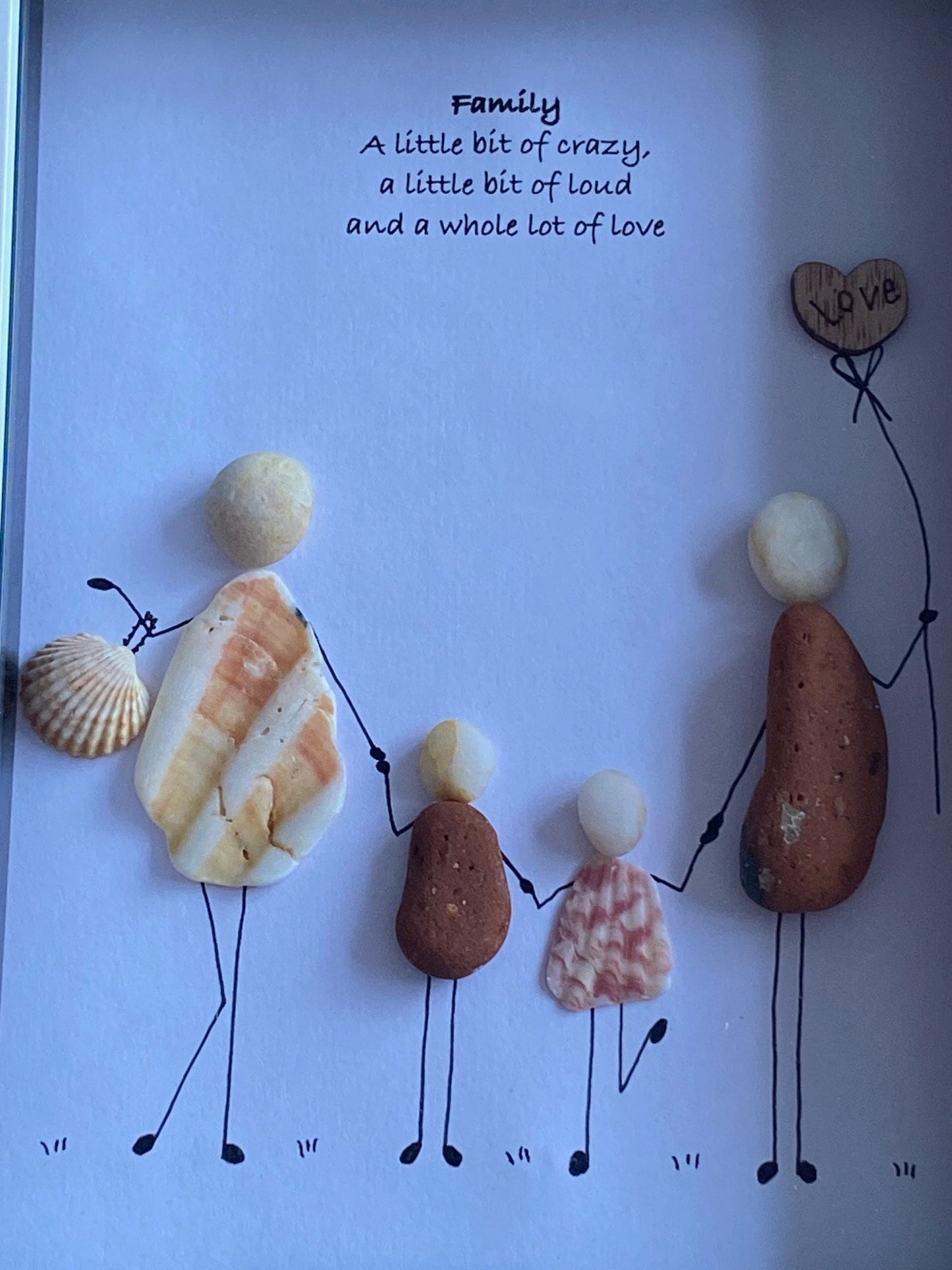 Personalised Family Pebble Picture, Pebbles and Shells Picture Frame, Unique Gift for a Family, Birthday Gift for Mum, Gift for Her