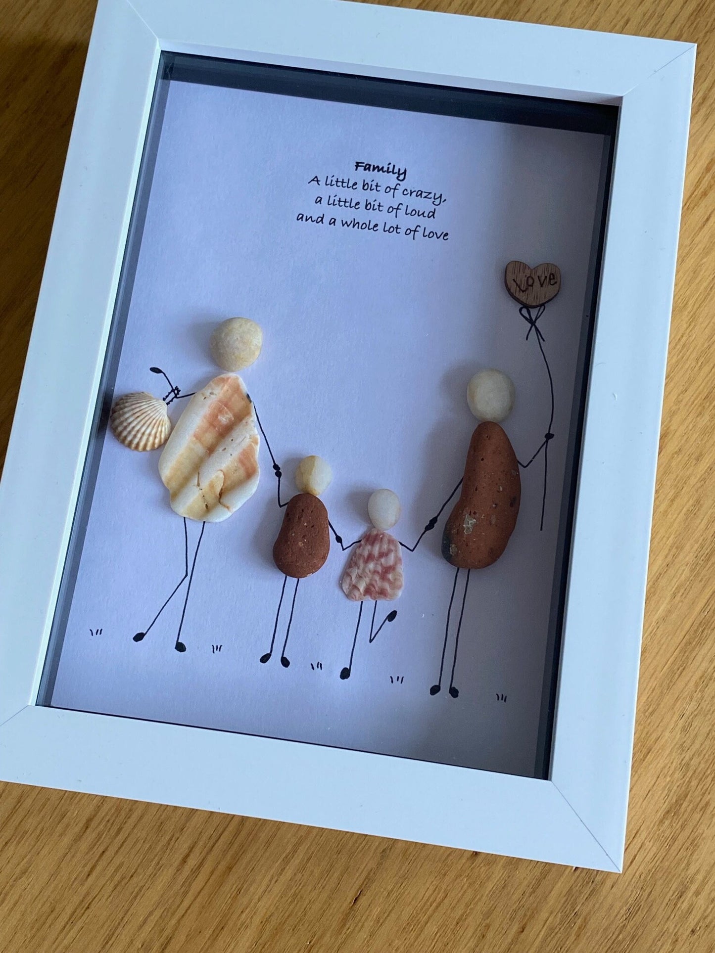 Personalised Family Pebble Picture, Pebbles and Shells Picture Frame, Unique Gift for a Family, Birthday Gift for Mum, Gift for Her