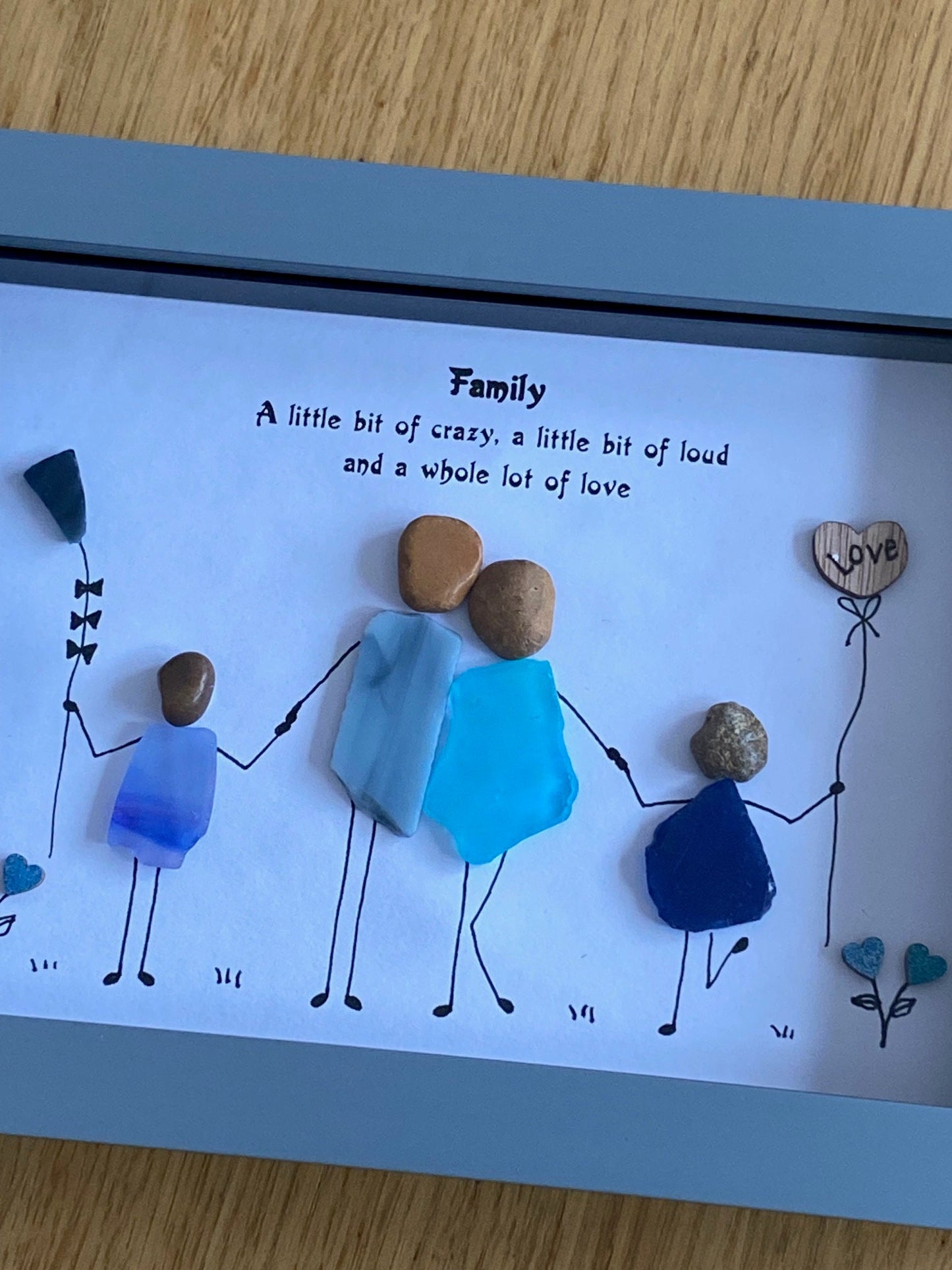 Personalised Family Glass Picture, Unique pebble picture gift, gift for family, Family of four picture, Family gift for mum