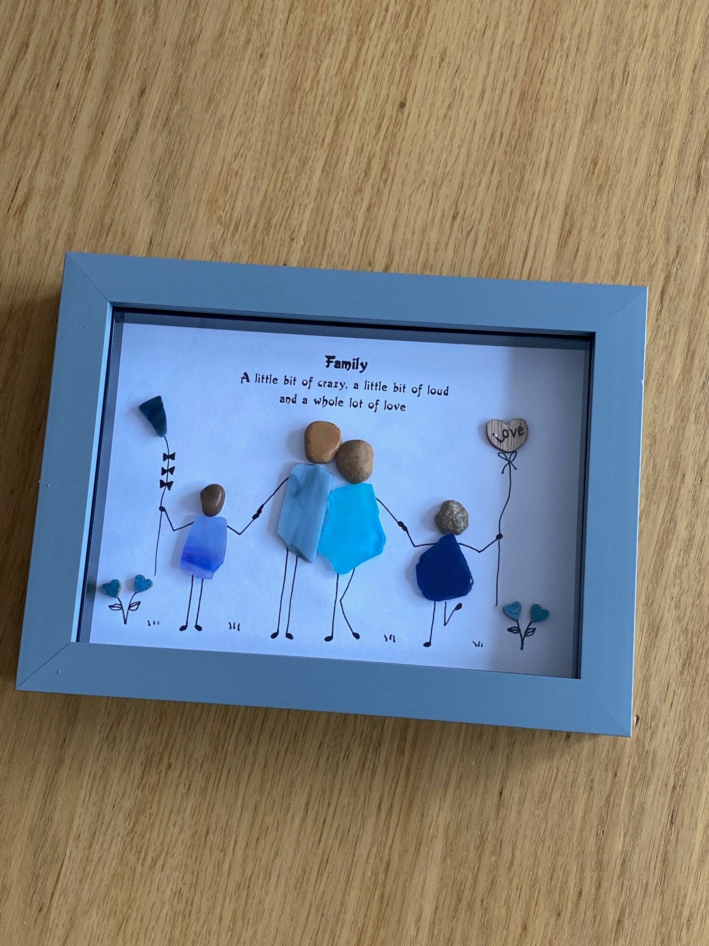 Personalised Family Glass Picture, Unique pebble picture gift, gift for family, Family of four picture, Family gift for mum