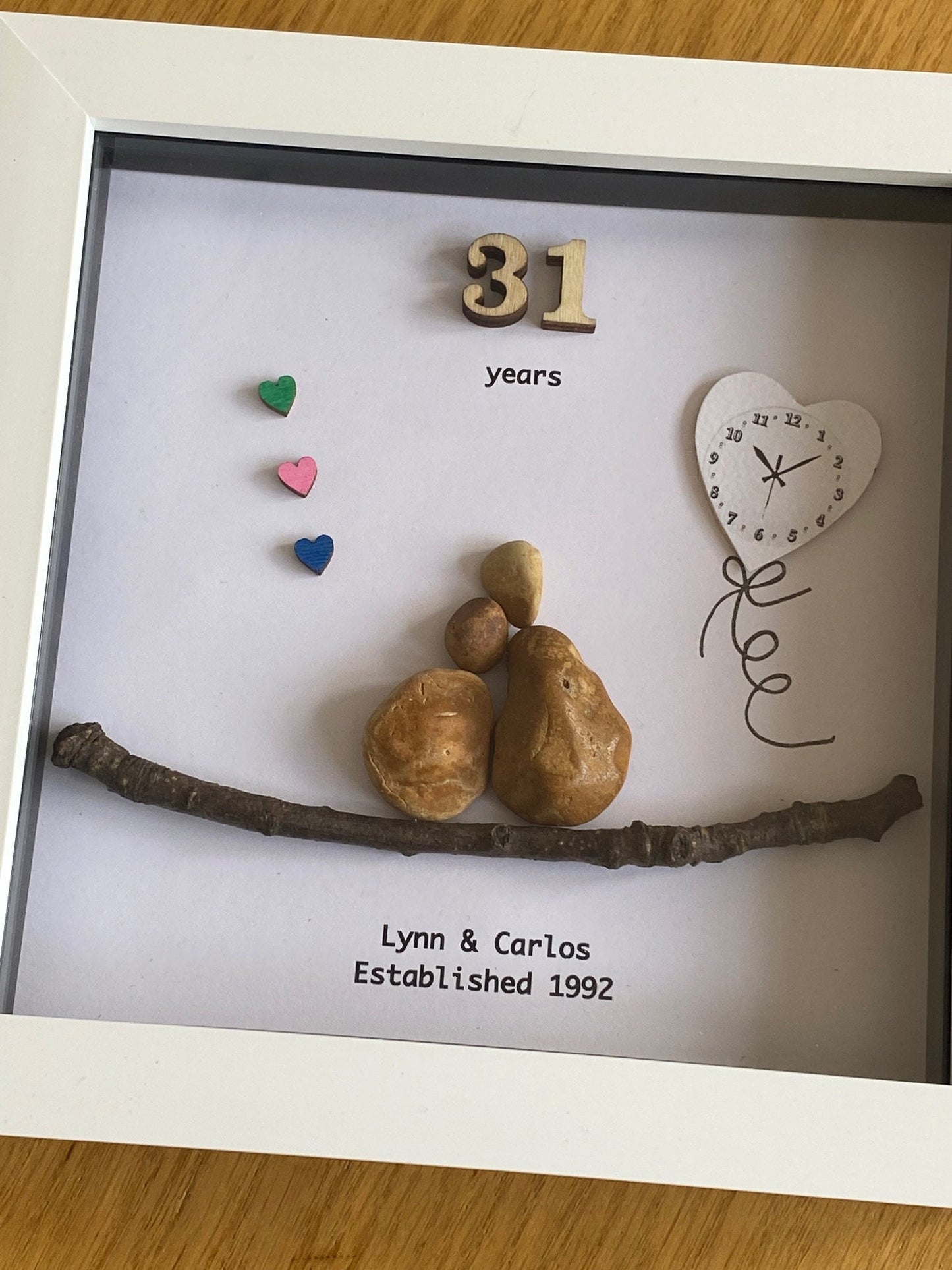 31st Wedding Anniversary Gift, Timepiece Pebble Picture, Personalised Wedding Gift, Pebble Picture for 31 years of marriage, Gift for Couple