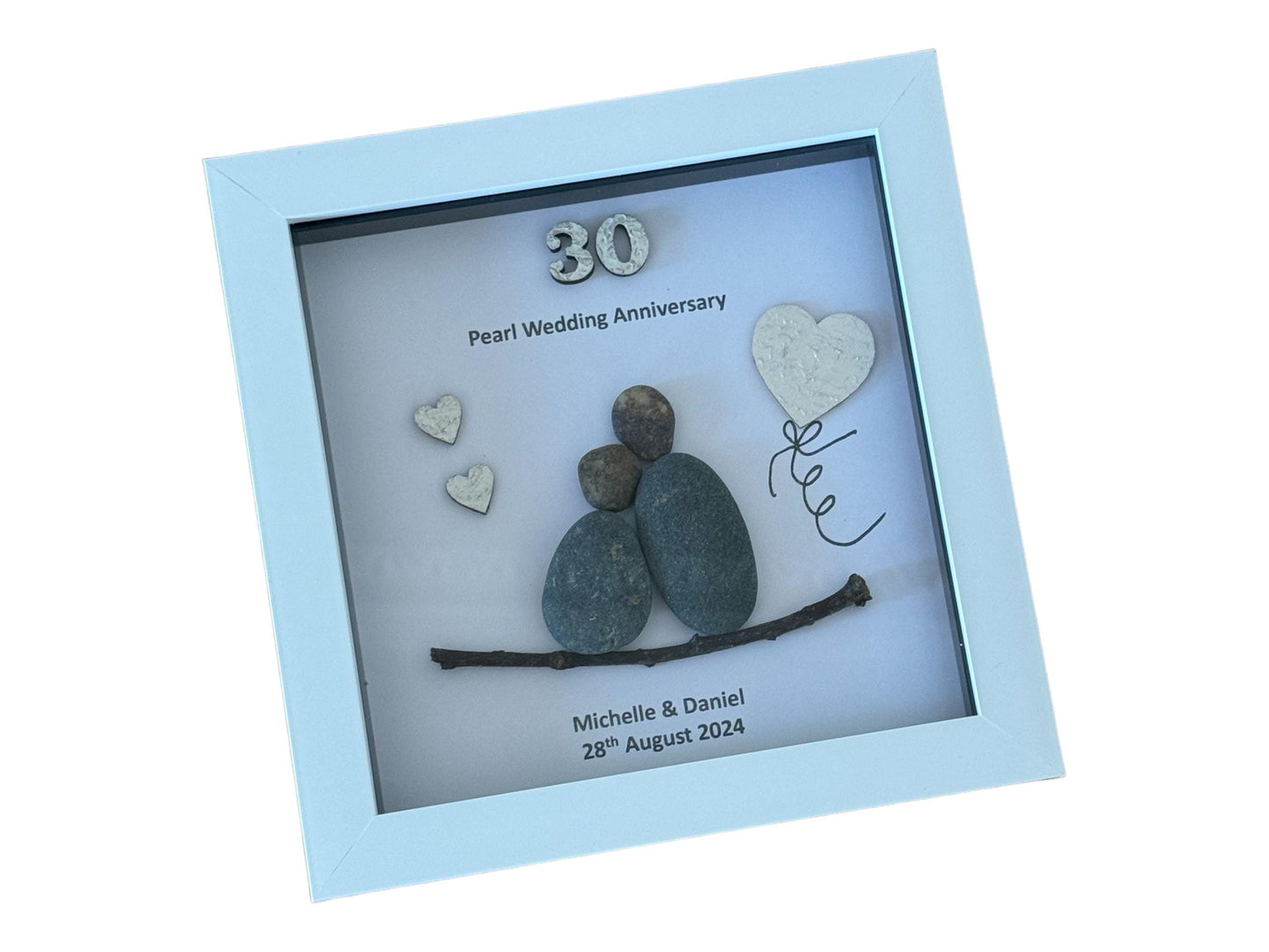 Pearl Wedding Anniversary, 30th Wedding Anniversary Gift, Wedding Anniversary Pebble Artwork, Personalised Pebble Frame