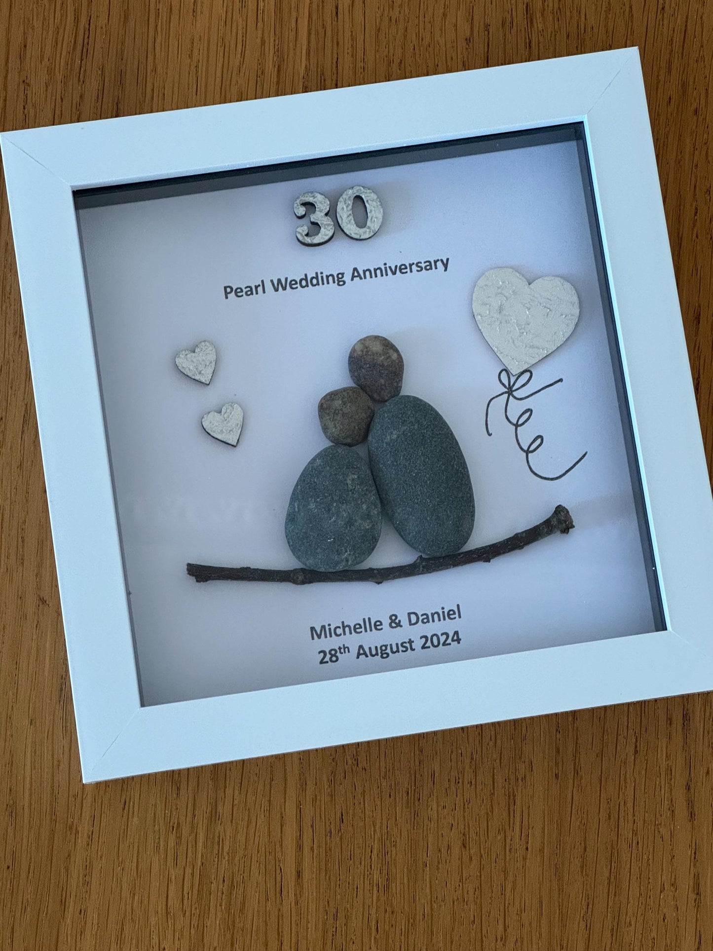 Pearl Wedding Anniversary, 30th Wedding Anniversary Gift, Wedding Anniversary Pebble Artwork, Personalised Pebble Frame