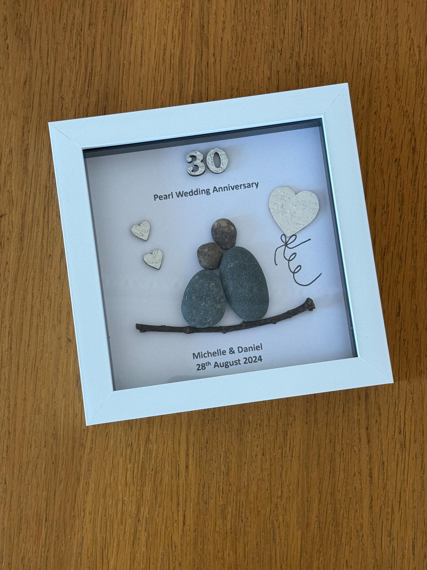 Pearl Wedding Anniversary, 30th Wedding Anniversary Gift, Wedding Anniversary Pebble Artwork, Personalised Pebble Frame