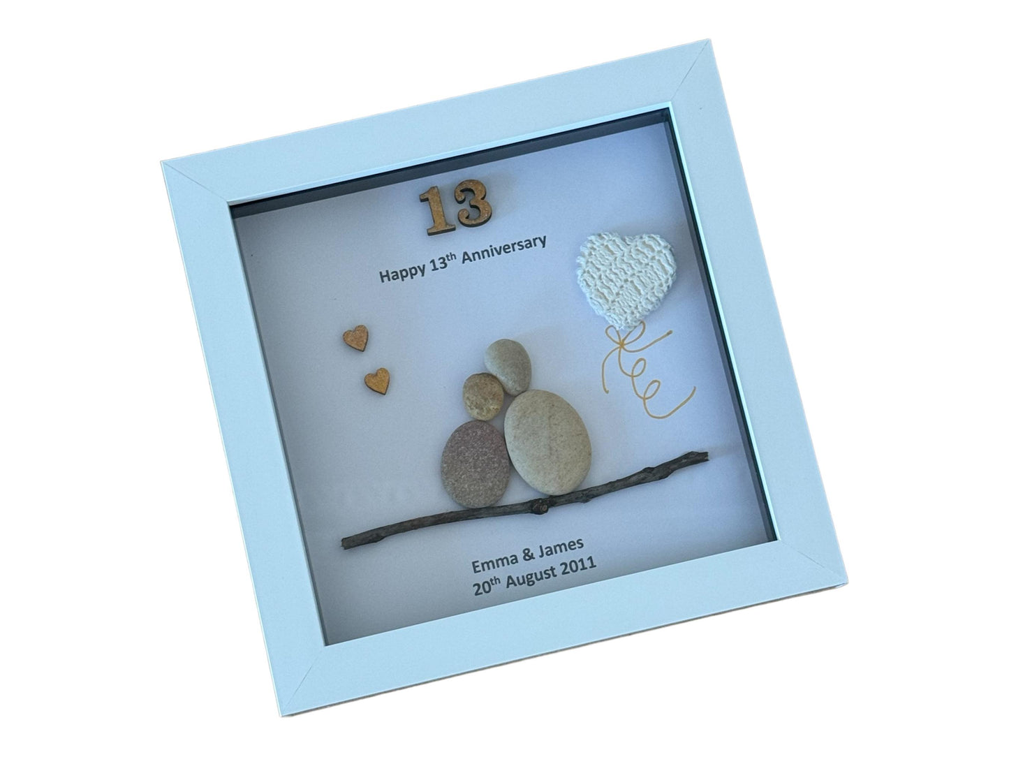 Lace Wedding Anniversary Gift, 13th Anniversary Pebble Frame, Lace 13th Anniversary Picture, Lace Anniversary Pebble Artwork,