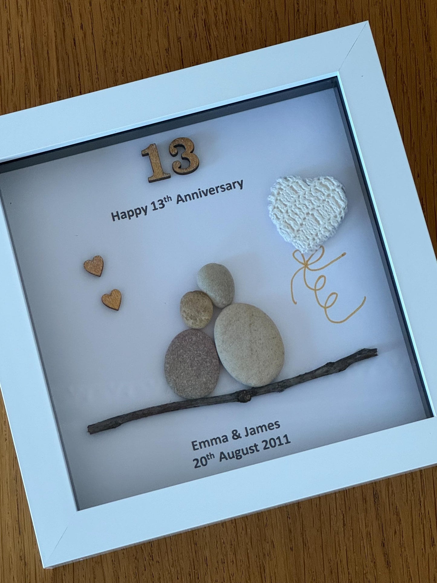 Lace Wedding Anniversary Gift, 13th Anniversary Pebble Frame, Lace 13th Anniversary Picture, Lace Anniversary Pebble Artwork,