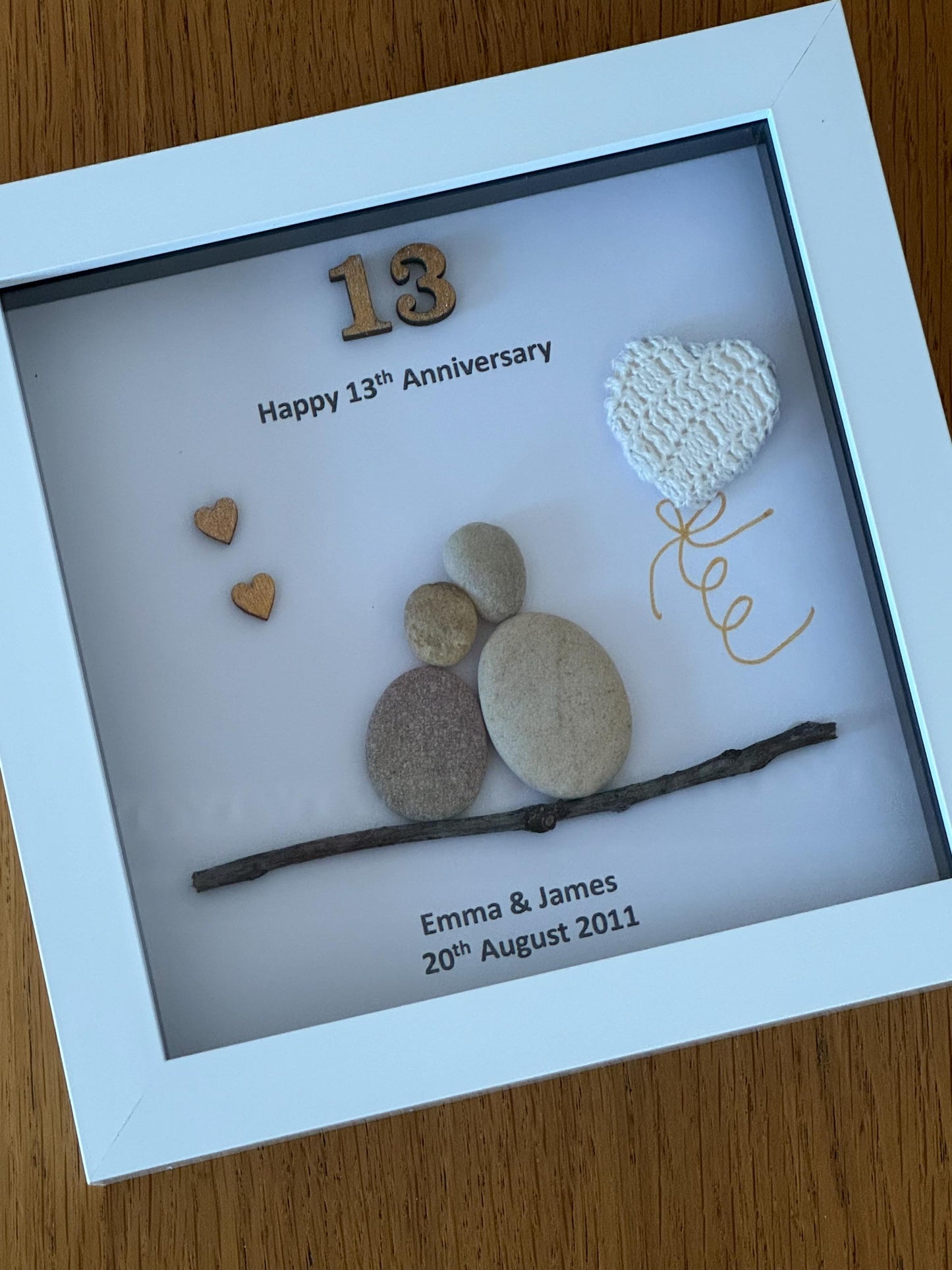 Lace Wedding Anniversary Gift, 13th Anniversary Pebble Frame, Lace 13th Anniversary Picture, Lace Anniversary Pebble Artwork,