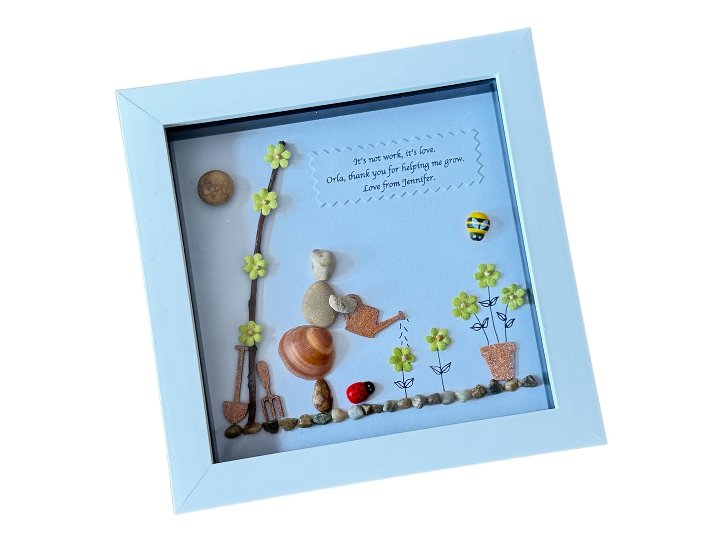 Gardening Pebble Picture, Personalised Retirement Gift, Thank You Gift, Nature Lover Pebble Frame, Gardening Theme Gift