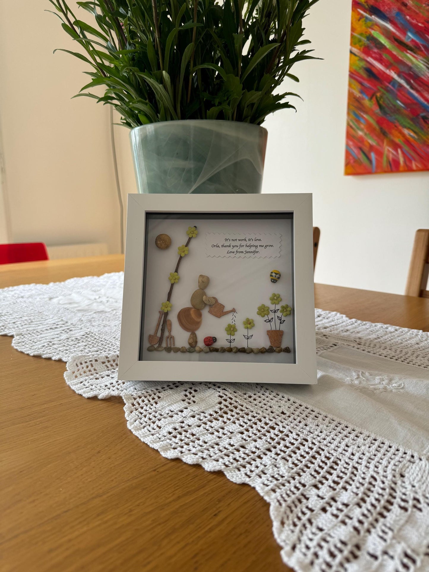 Gardening Pebble Picture, Personalised Retirement Gift, Thank You Gift, Nature Lover Pebble Frame, Gardening Theme Gift