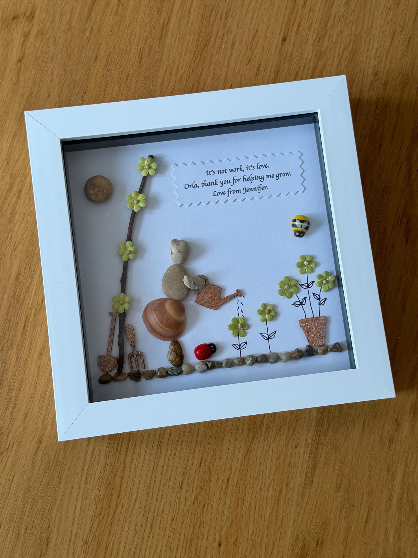 Gardening Pebble Picture, Personalised Retirement Gift, Thank You Gift, Nature Lover Pebble Frame, Gardening Theme Gift